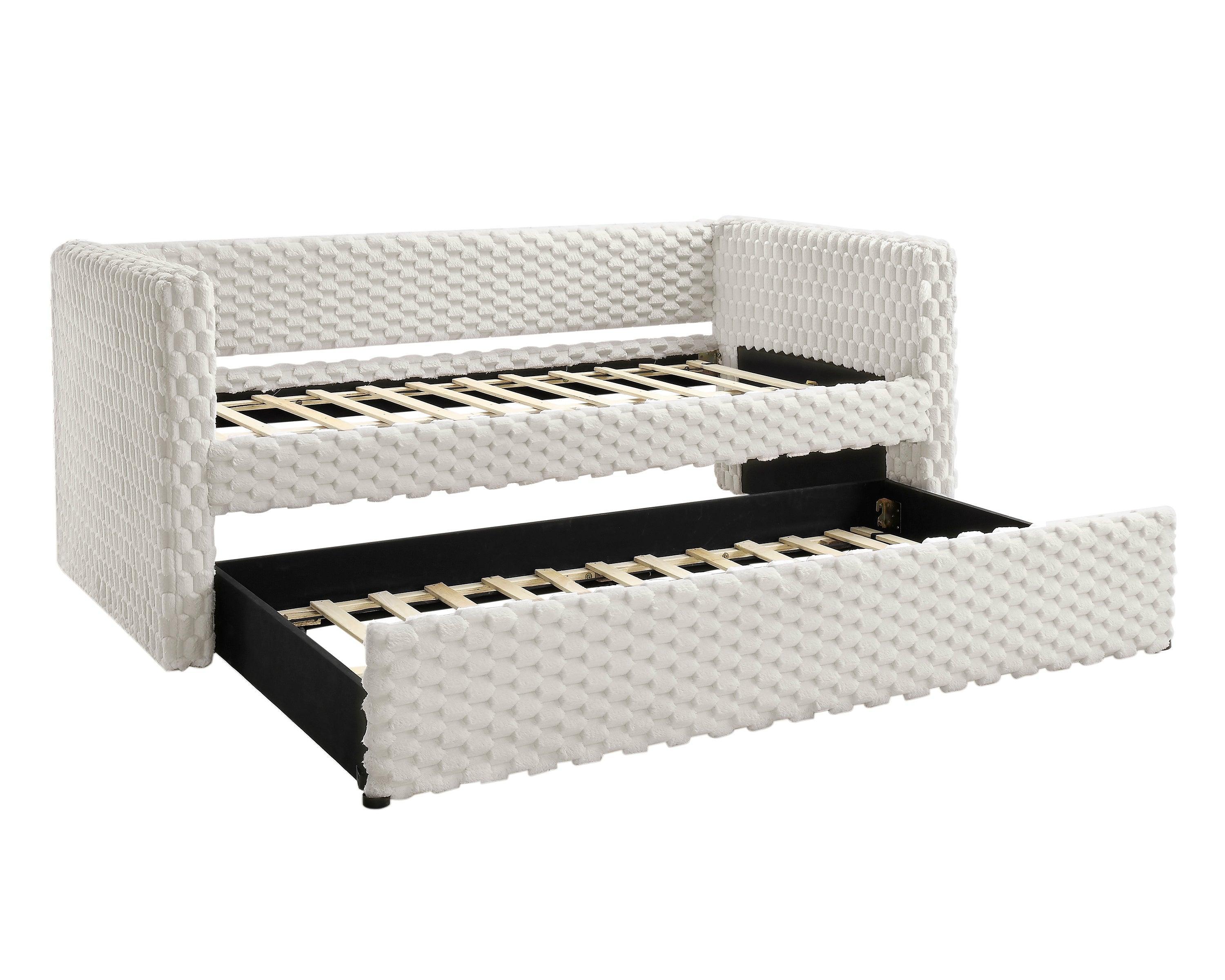 Molly White Dove Velvet Upholstered Trundle Daybed - Image 3