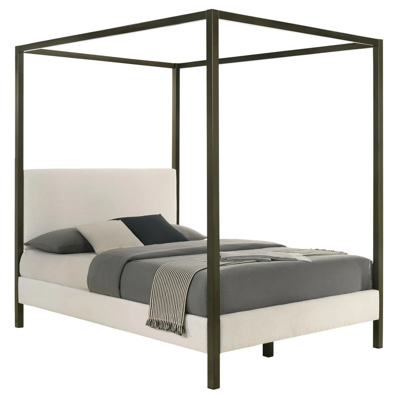Monroe Upholstered Queen Canopy Platform Bed Vanilla Bronze - Image 2