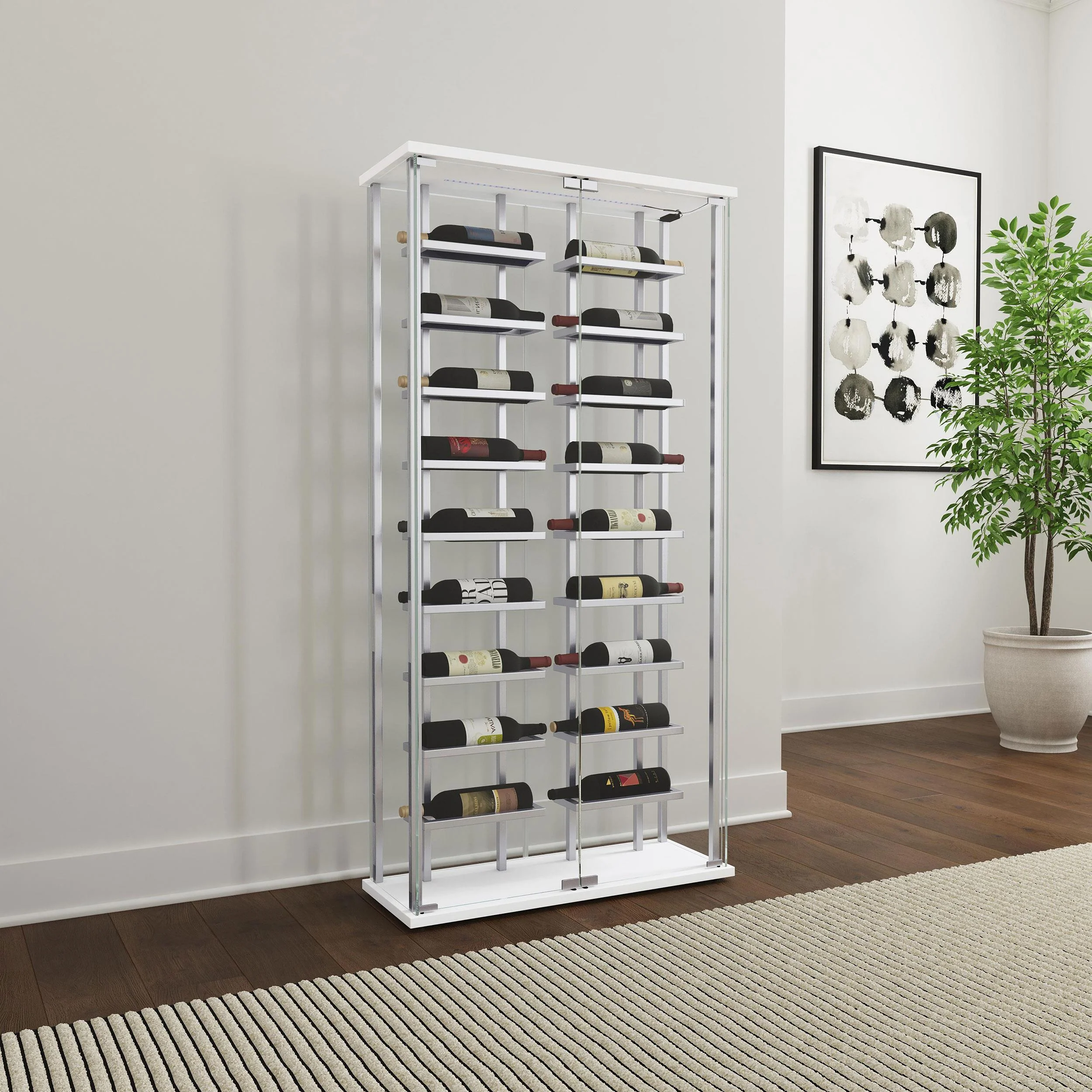 Montara Tempered Glass Wine Storage LED Curio Cabinet Chrome - Image 2