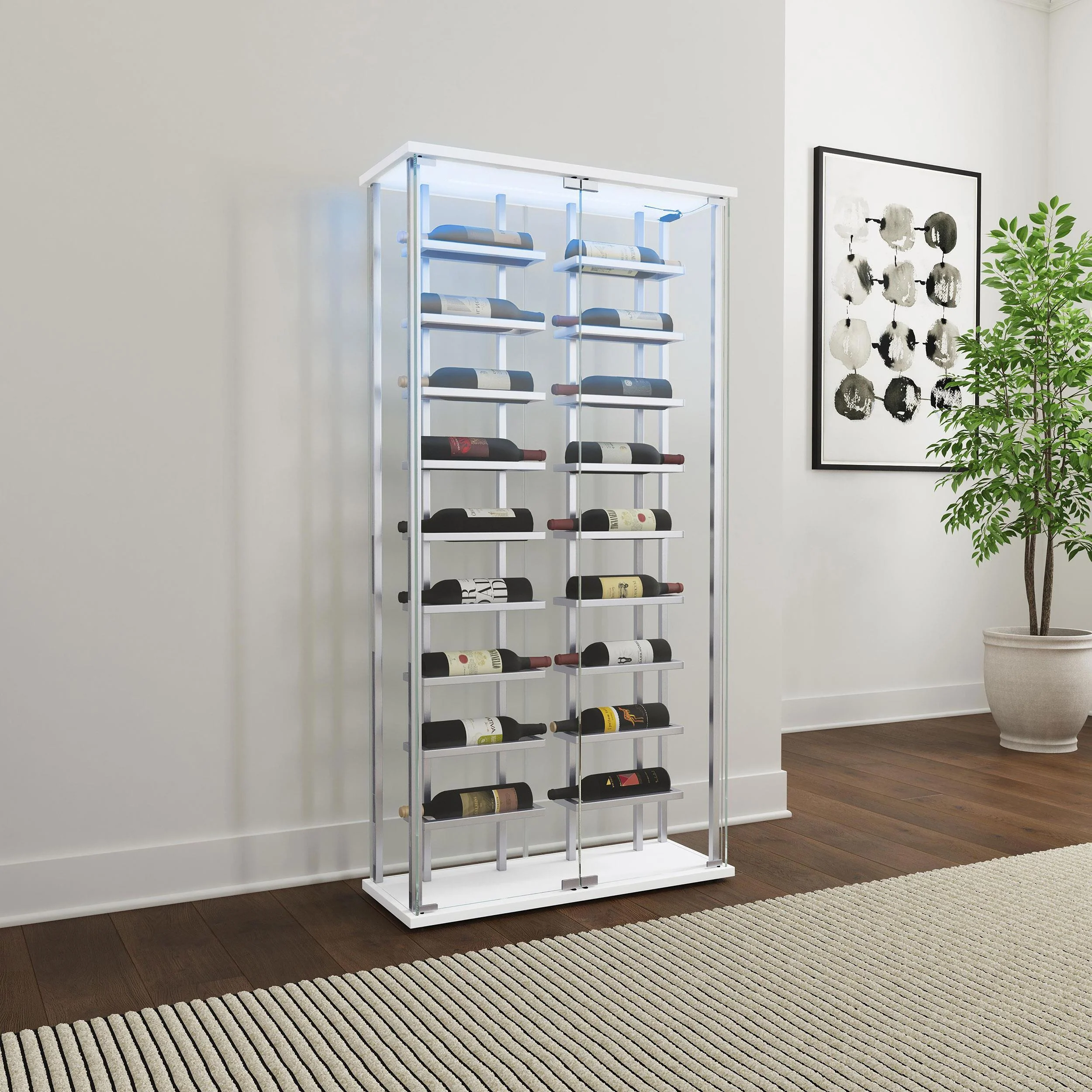 Montara Tempered Glass Wine Storage LED Curio Cabinet Chrome - Image 3