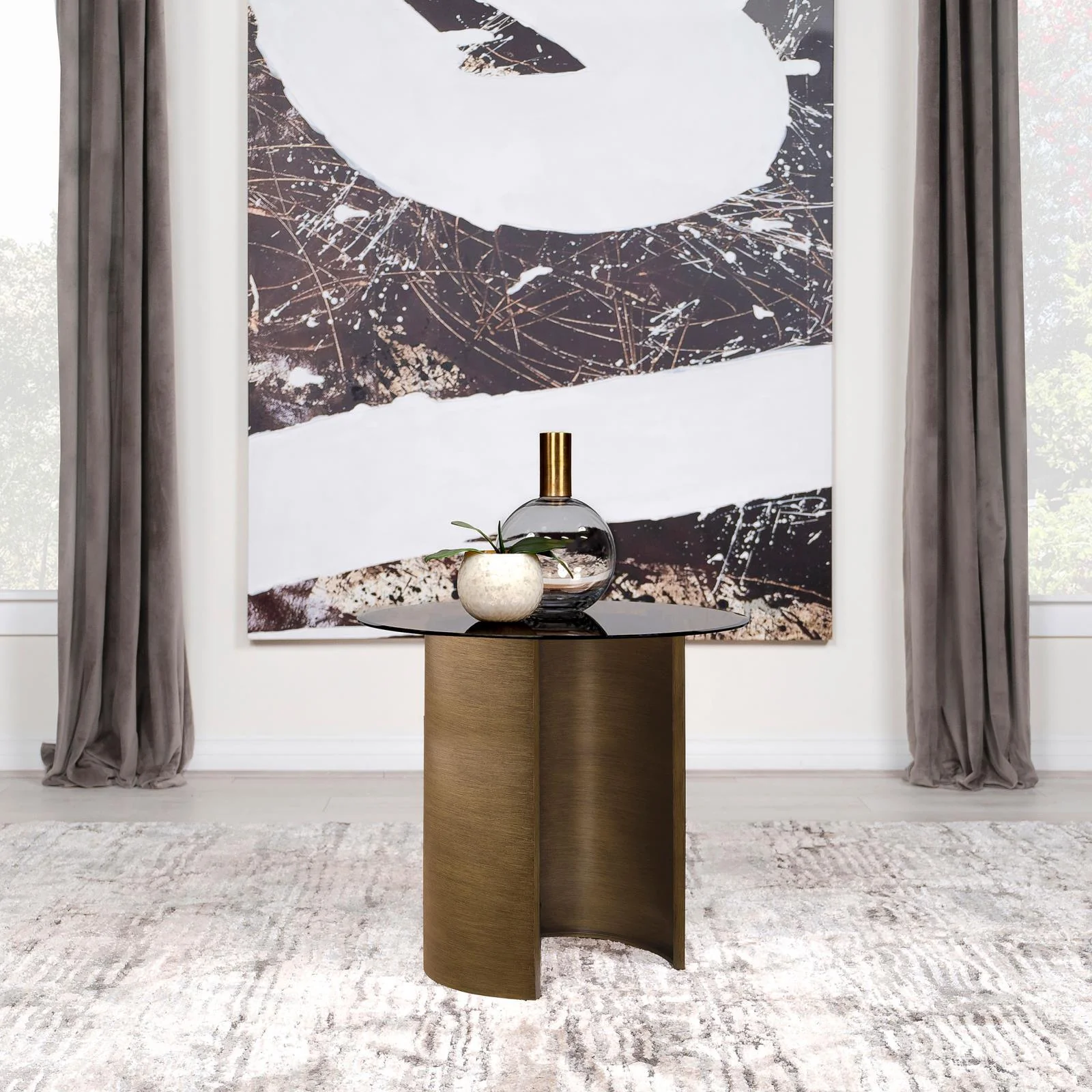 Morena Round End Table With Tawny Tempered Glass Top Brushed Bronze - Image 2