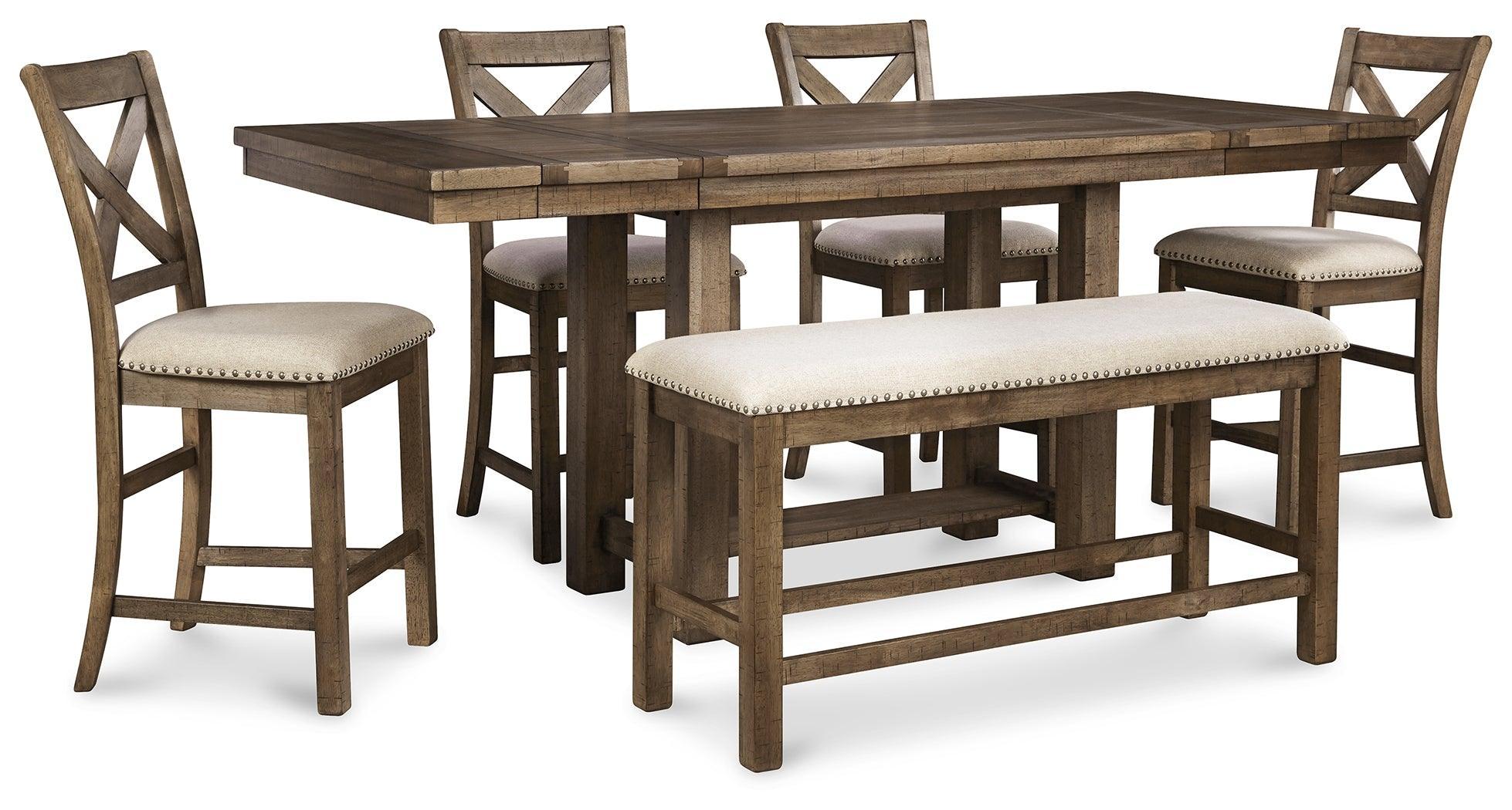 Moriville Grayish Brown Counter Height Dining Table And 4 Barstools Bench - Image 1