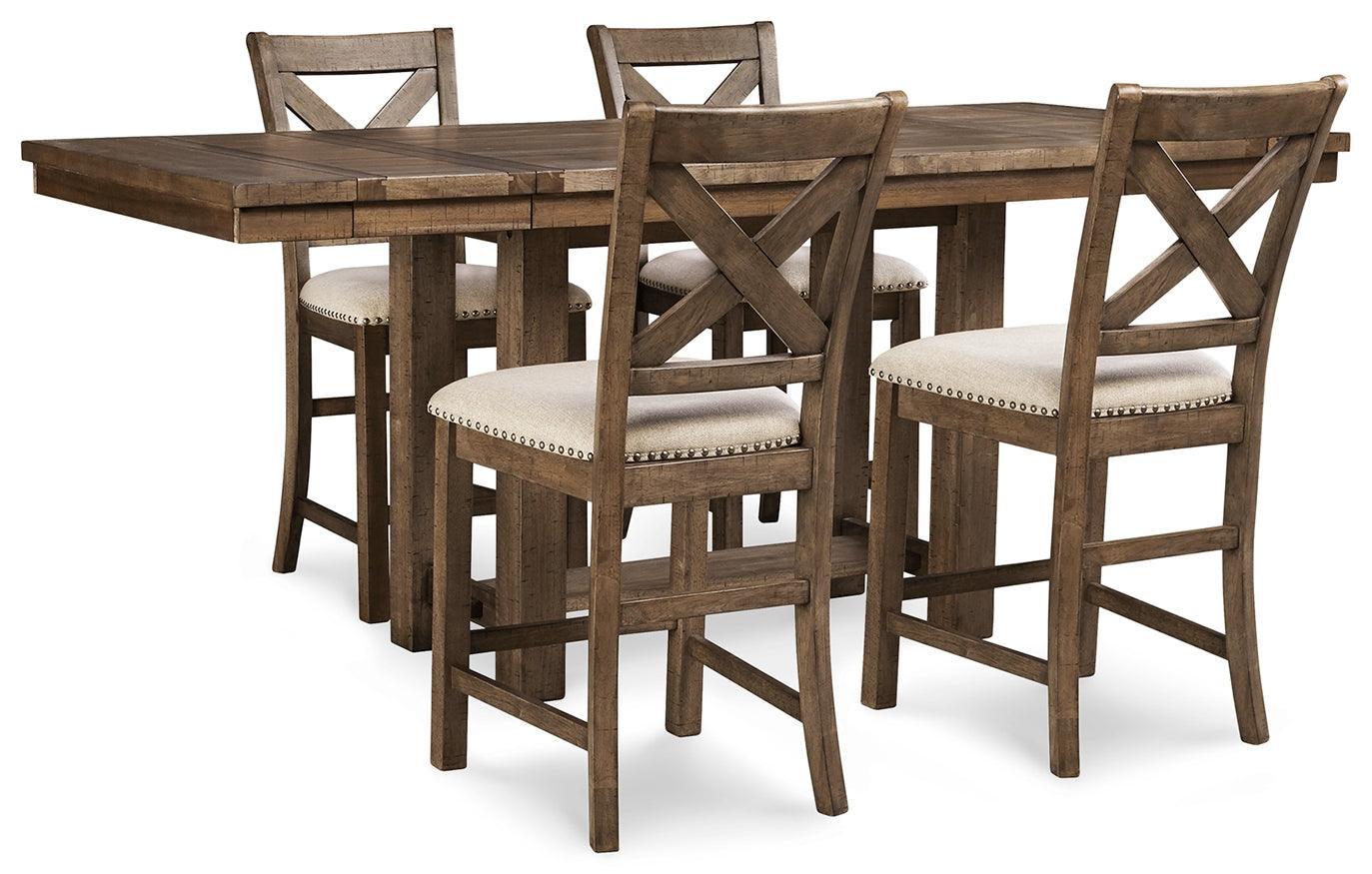 Moriville Grayish Brown Counter Height Dining Table And 4 Barstools - Image 1