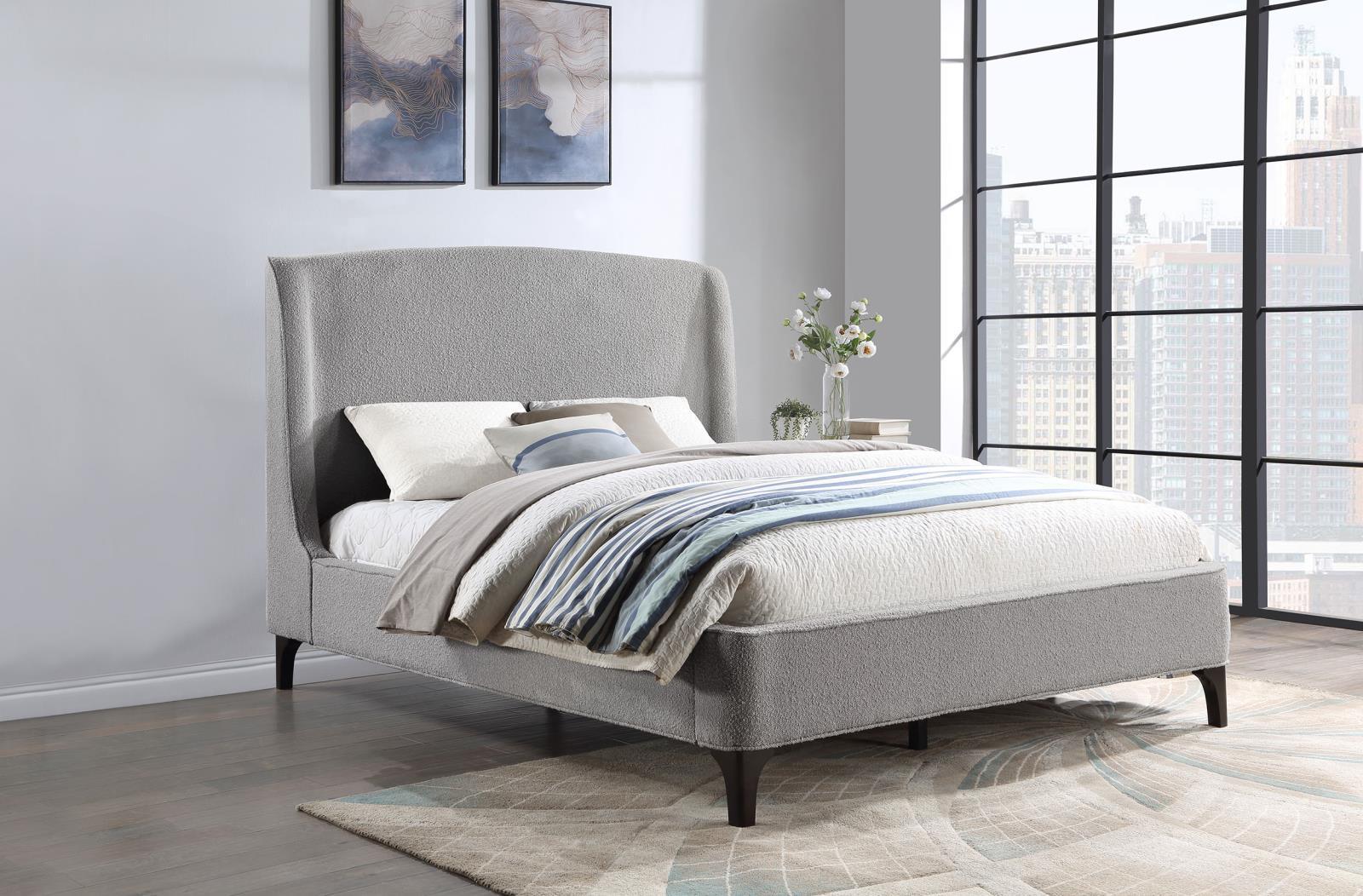 Mosby Upholstered Curved Headboard King Platform Bed Light Grey - Image 1