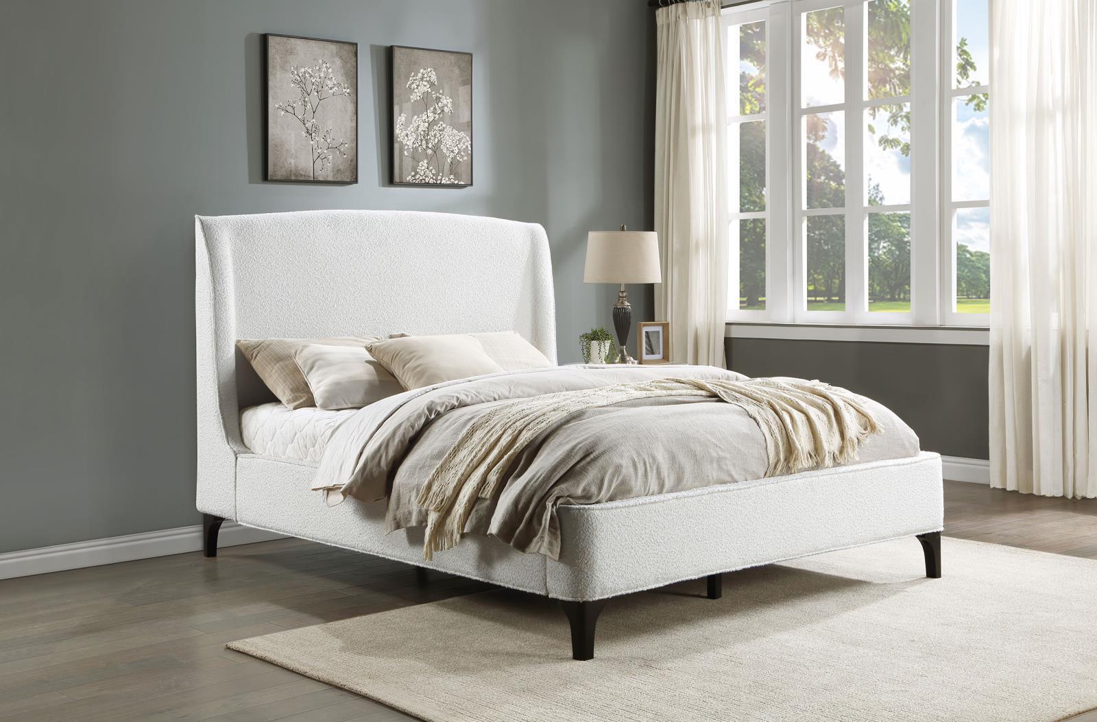 Mosby Upholstered Curved Headboard Queen Platform Bed White - Image 1