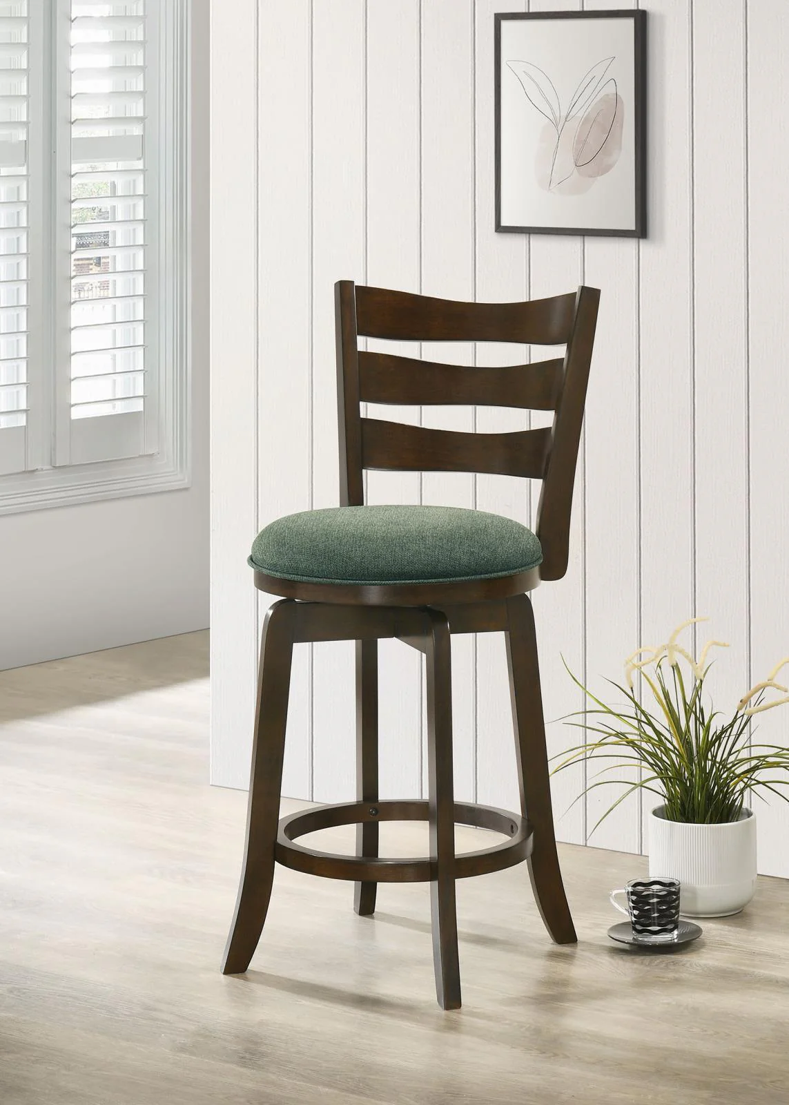 Murphy Ladder Back Counter Height Swivel Bar Stool Dark Cherry Hunter Green - Image 2