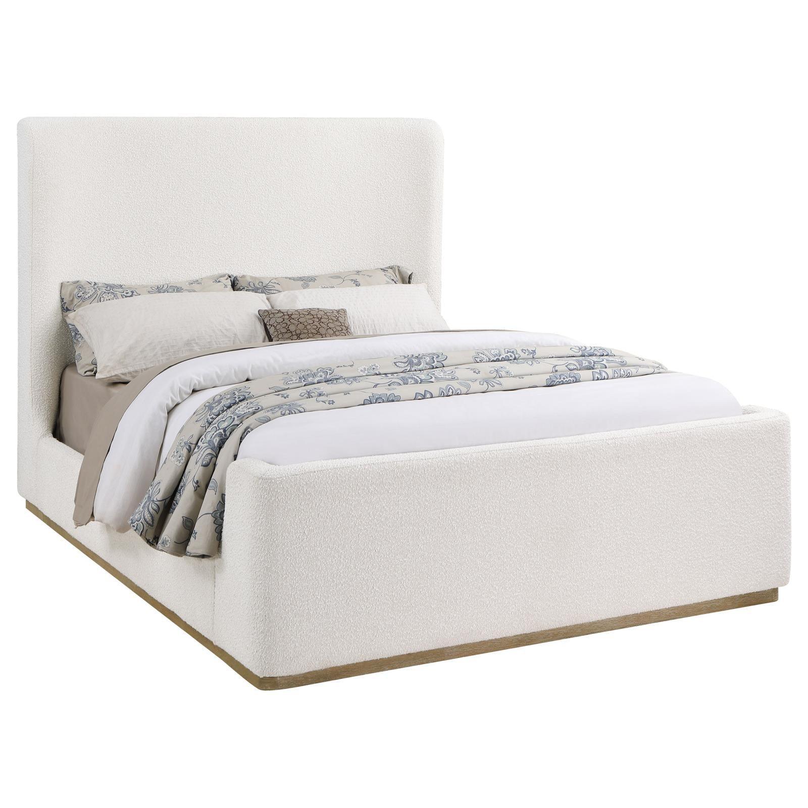 Nala Upholstered King Wingback Platform Sleigh Bed Cream - Image 2