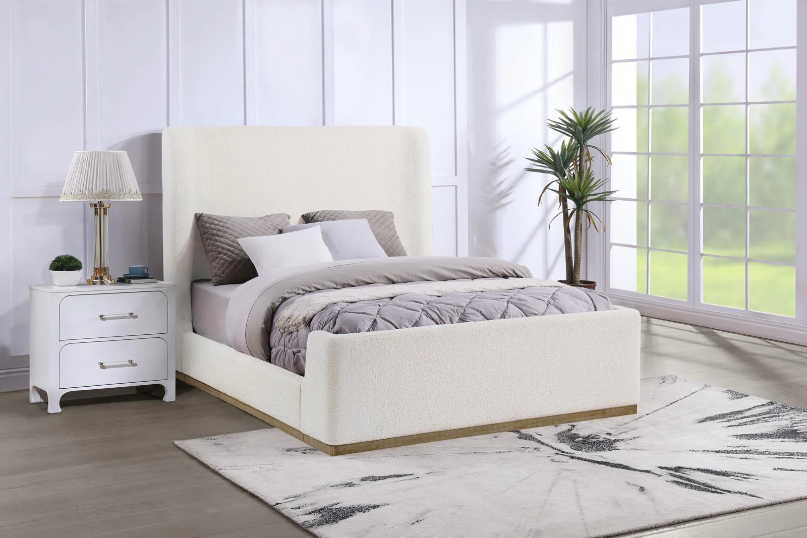 Nala Upholstered Queen Wingback Platform Sleigh Bed Cream - Image 1