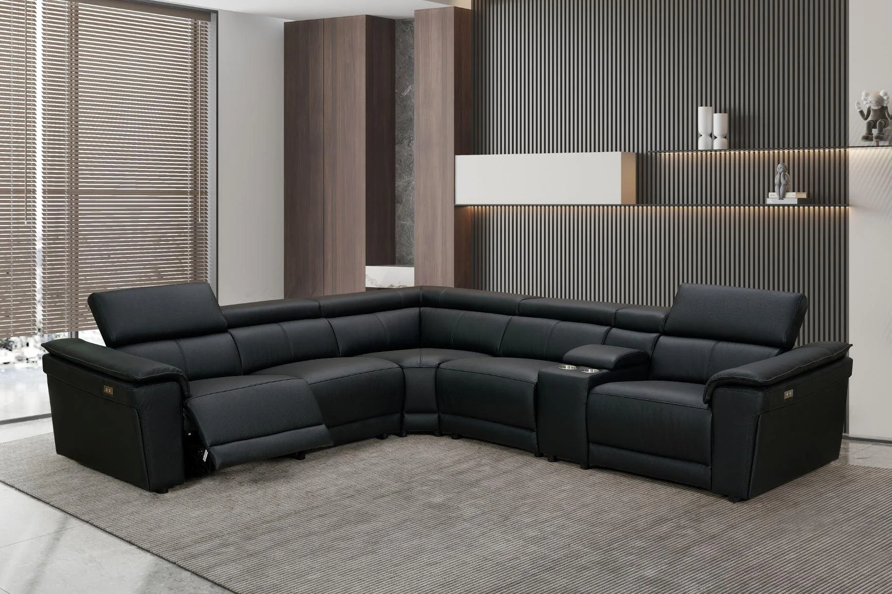 Newyork Black Leather Power Reclining Sectional - Image 1
