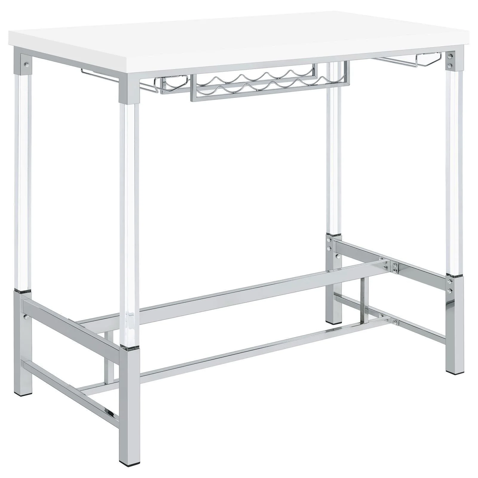 Norcrest Pub Height Bar Table With Acrylic Legs Wine Storage White High Gloss