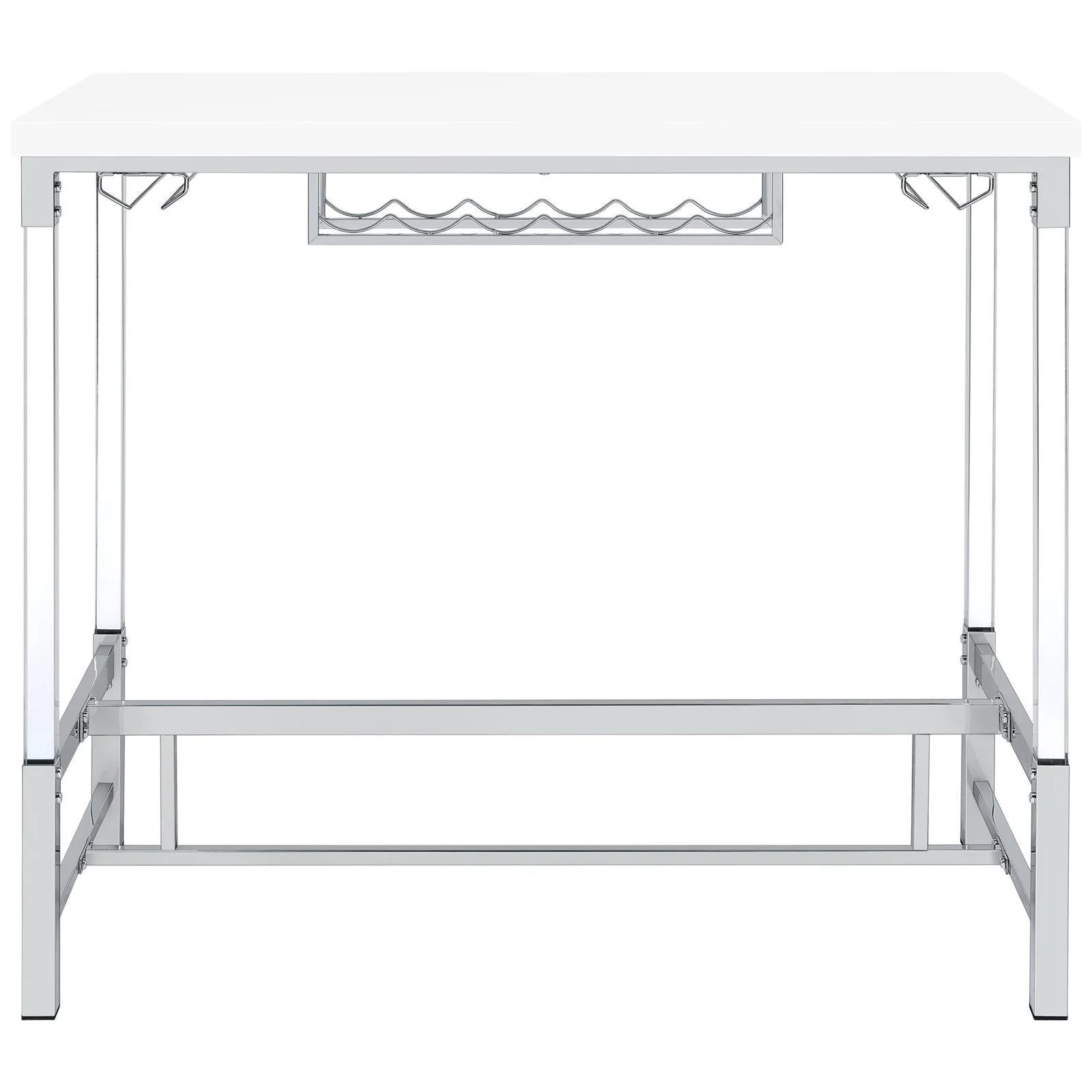 Norcrest Pub Height Bar Table With Acrylic Legs Wine Storage White High Gloss - Image 3