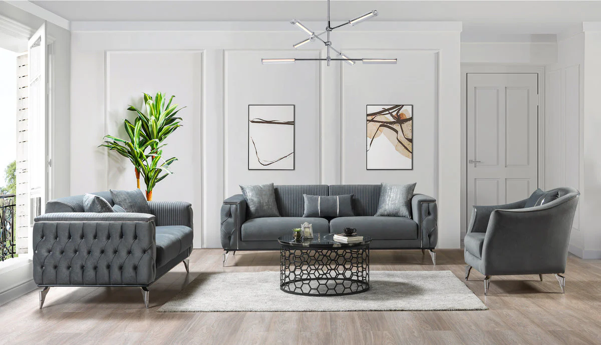Vivian Gray Velvet Sofa 89" & Loveseat 69" - Image 1
