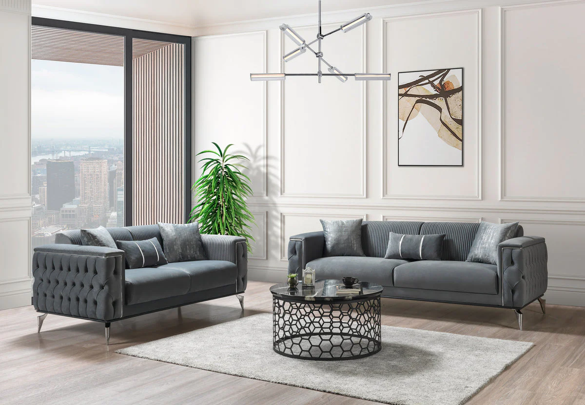 Vivian Gray Velvet Sofa 89" & Loveseat 69" - Image 2