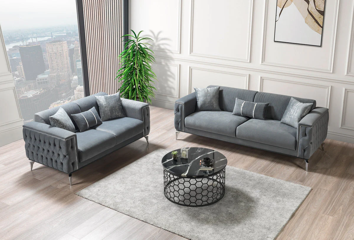 Vivian Gray Velvet Sofa 89" & Loveseat 69" - Image 3