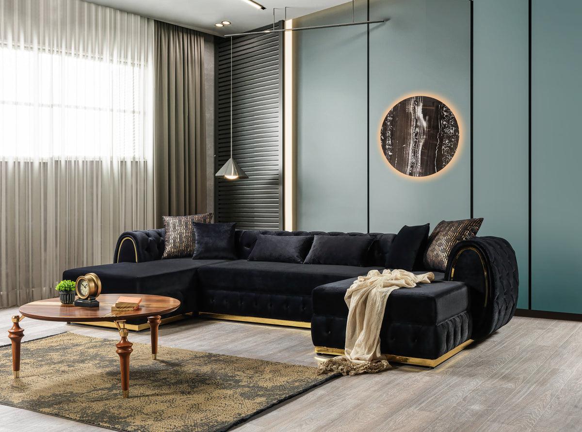 Oprah Black Velvet Double Chaise Sectional - Image 1