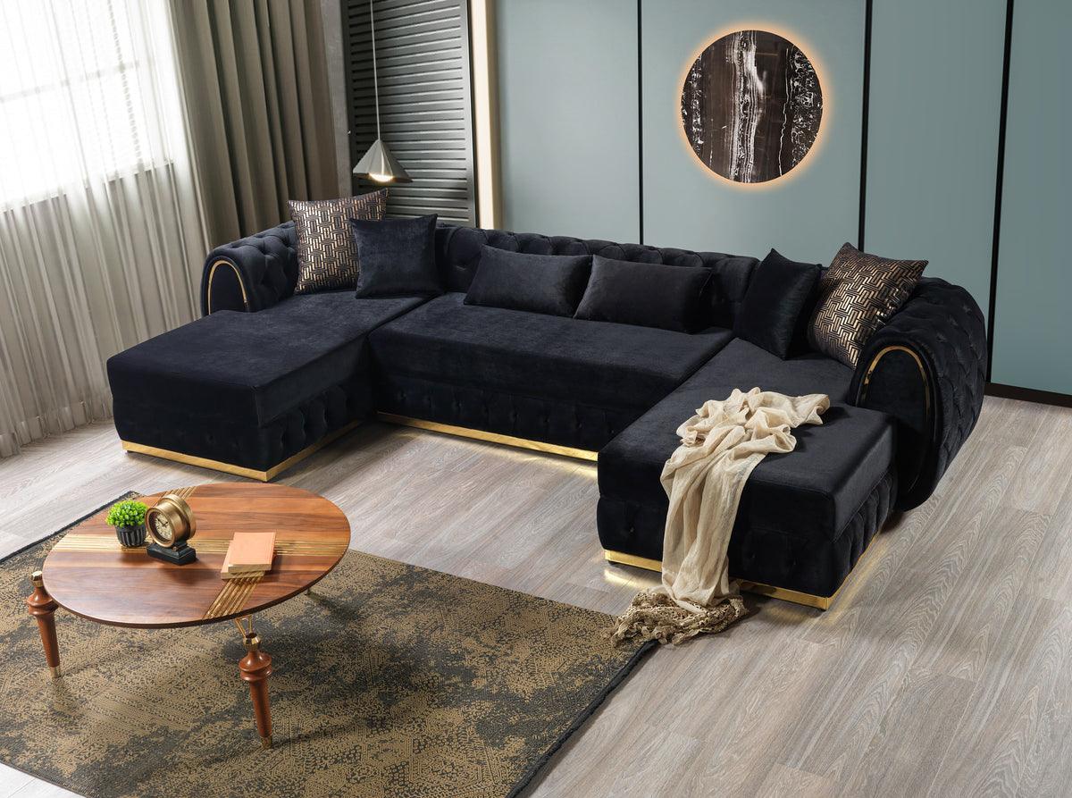 Oprah Black Velvet Double Chaise Sectional - Image 3