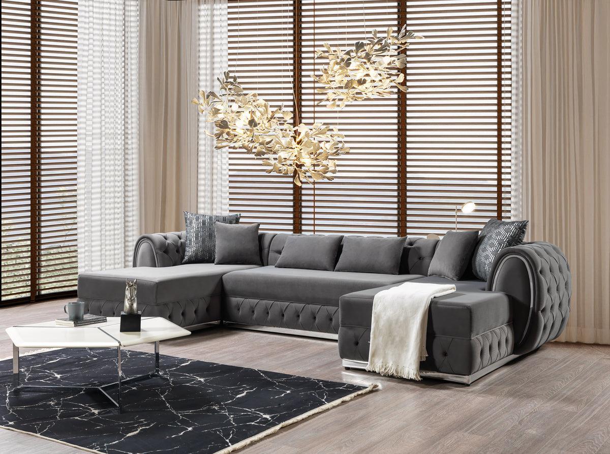 Oprah Gray Velvet Double Chaise Sectional - Image 1