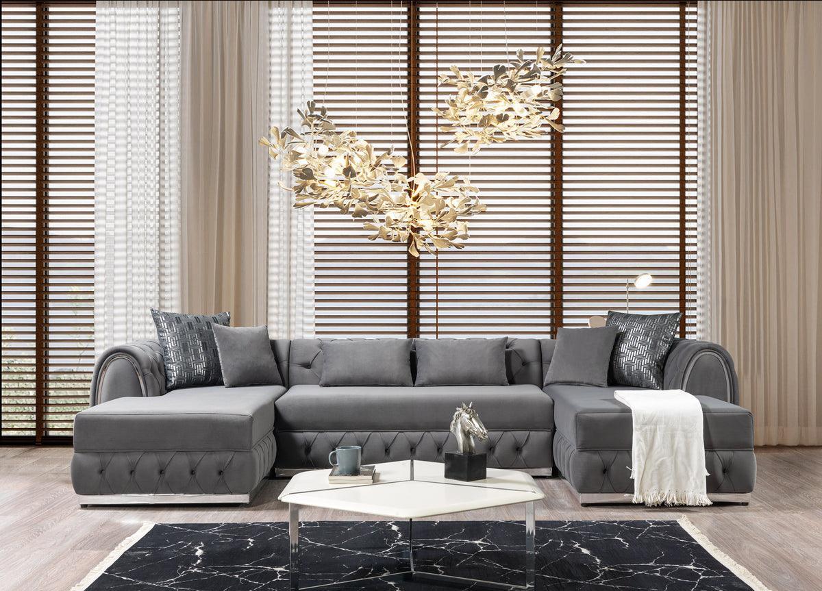 Oprah Gray Velvet Double Chaise Sectional - Image 2