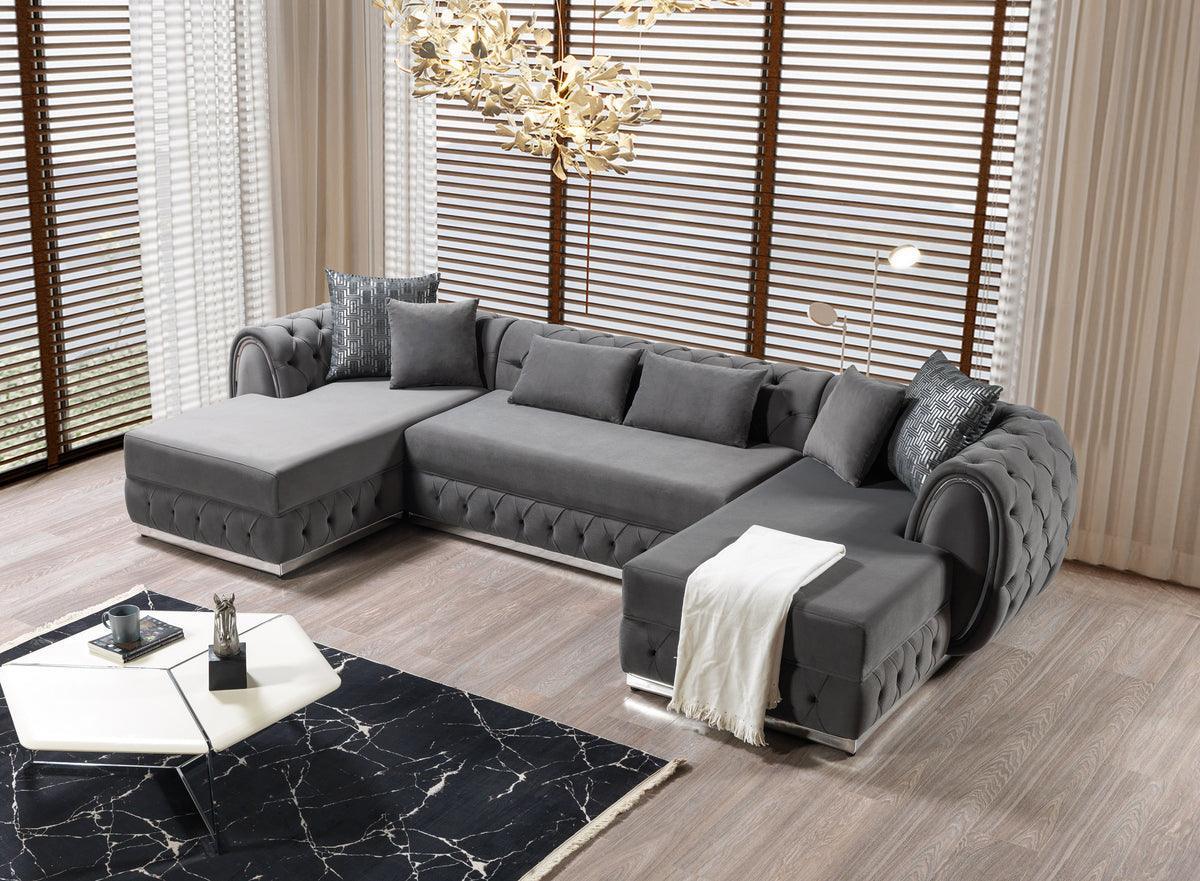 Oprah Gray Velvet Double Chaise Sectional - Image 3