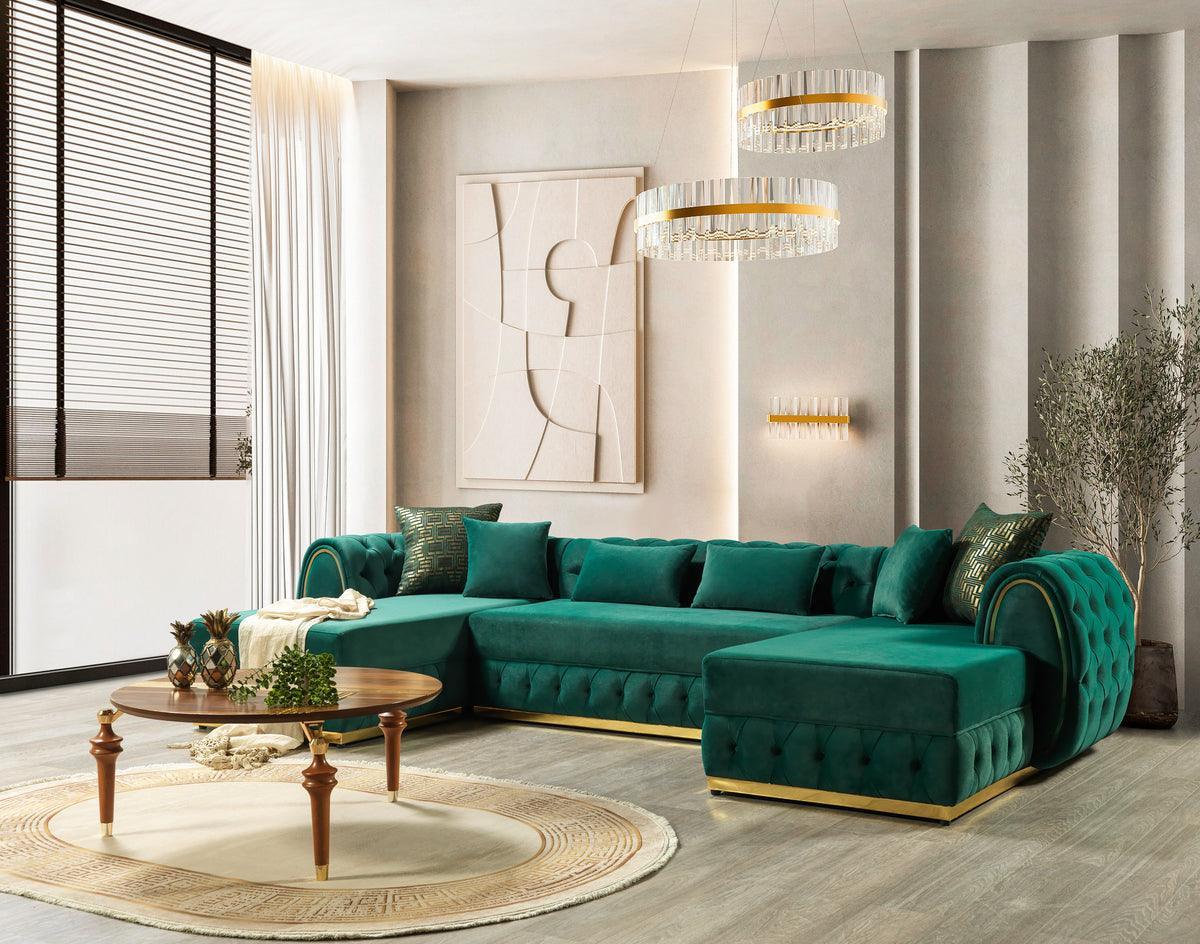 Oprah Green Velvet Double Chaise Sectional - Image 1