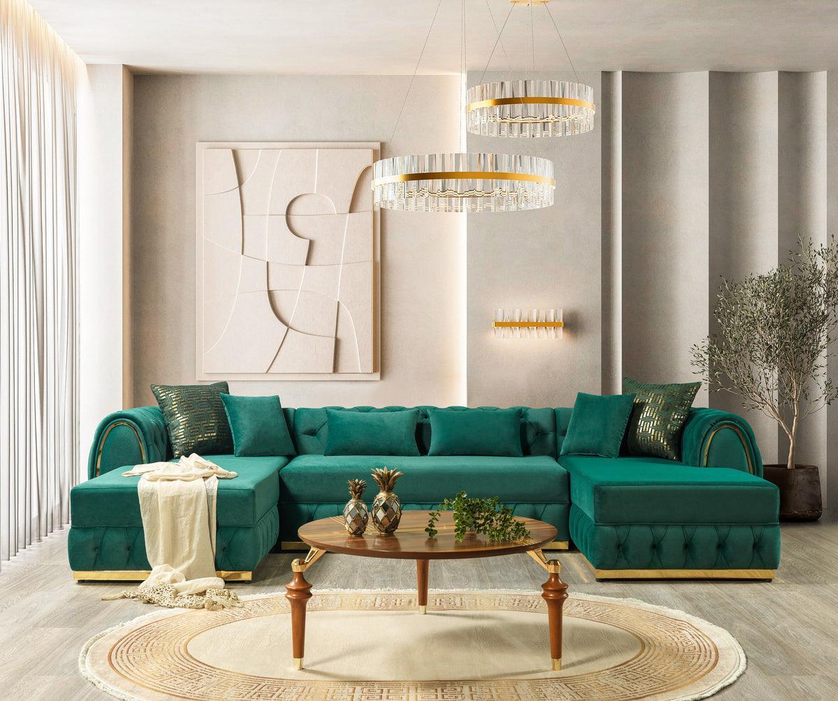 Oprah Green Velvet Double Chaise Sectional - Image 2