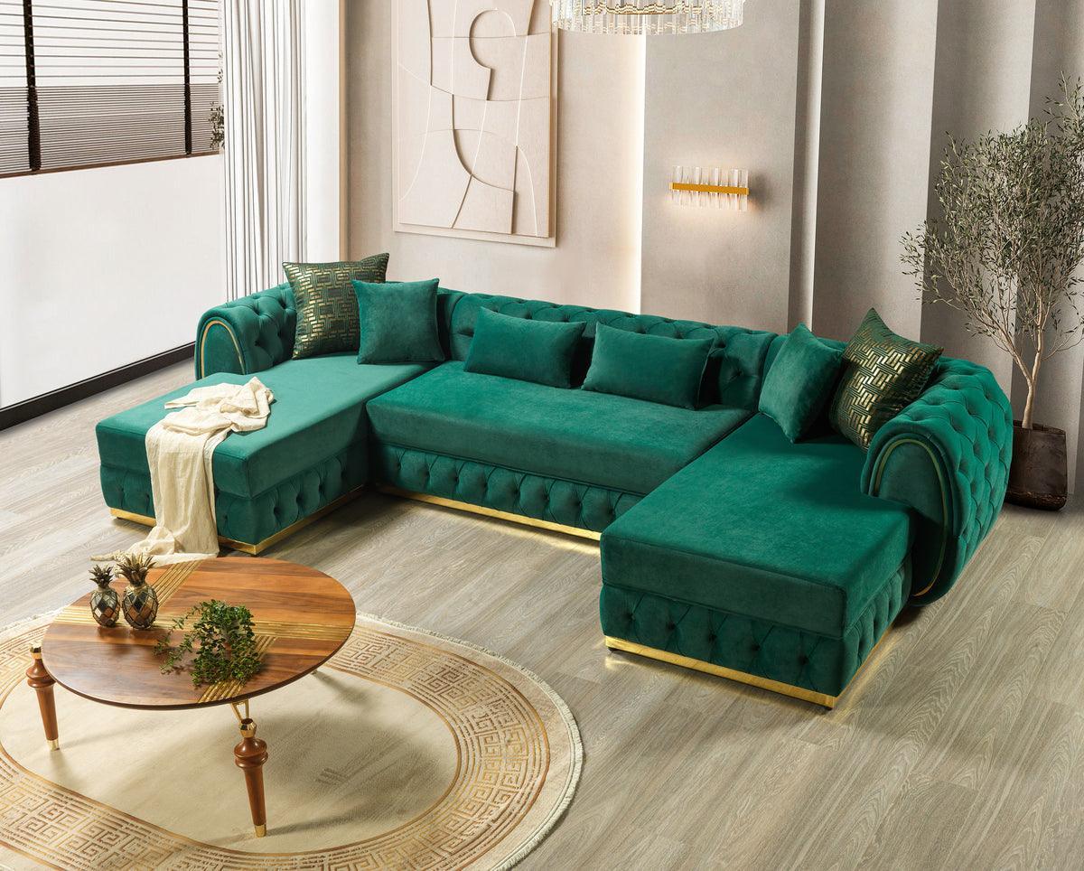 Oprah Green Velvet Double Chaise Sectional - Image 3