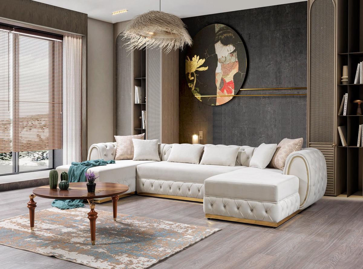 Oprah Ivory Velvet Double Chaise Sectional - Image 1