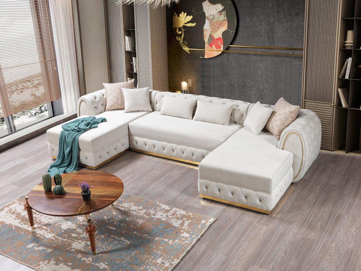 Oprah Ivory Velvet Double Chaise Sectional - Image 3