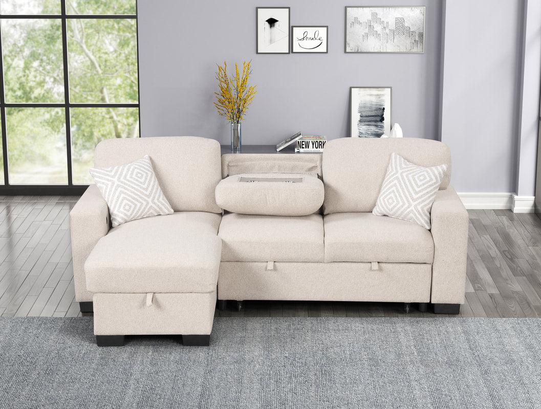 Pacific Beige Reversible Sectional w Pull-Out Bed - Image 2