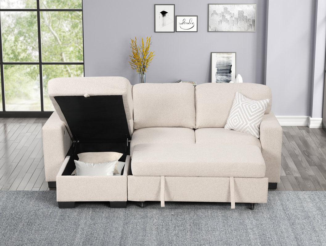 Pacific Beige Reversible Sectional w Pull-Out Bed