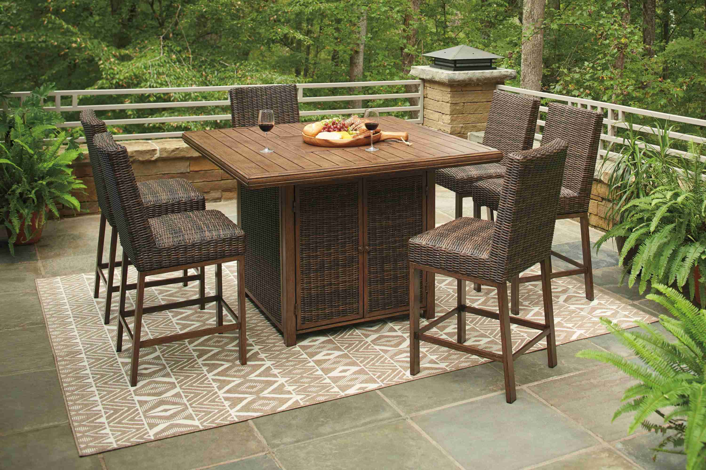 Paradise Medium Brown Trail Outdoor Bar Table And 6 Barstools - Image 2