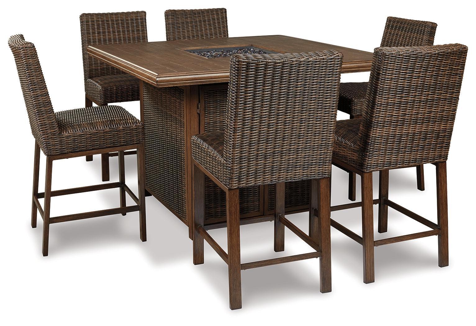 Paradise Medium Brown Trail Outdoor Bar Table And 6 Barstools - Image 3