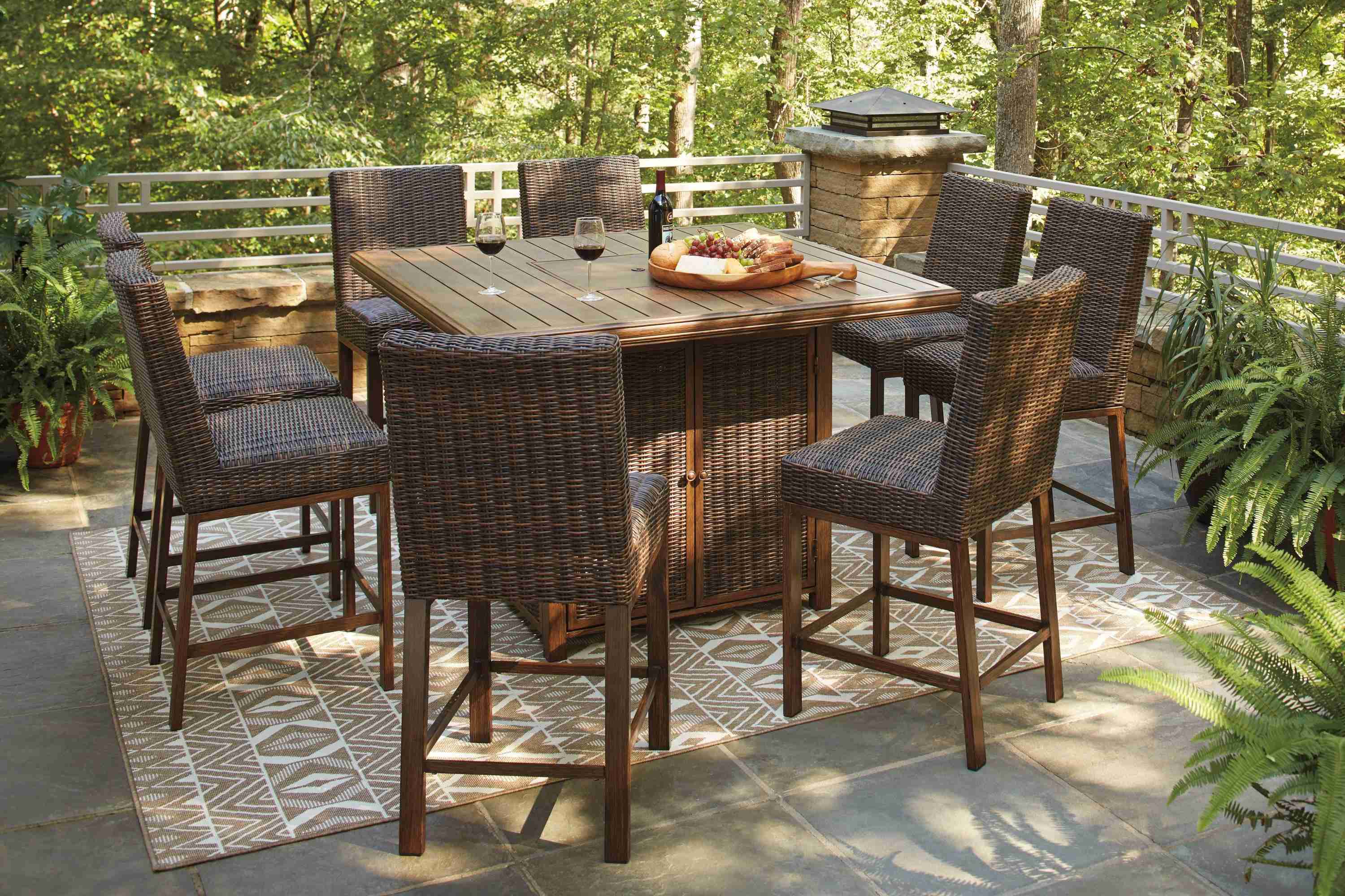 Paradise Medium Brown Trail Outdoor Bar Table And 8 Barstools - Image 2