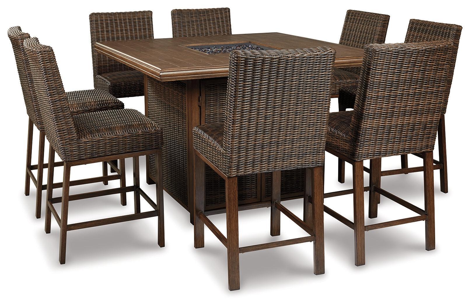 Paradise Medium Brown Trail Outdoor Bar Table And 8 Barstools - Image 3