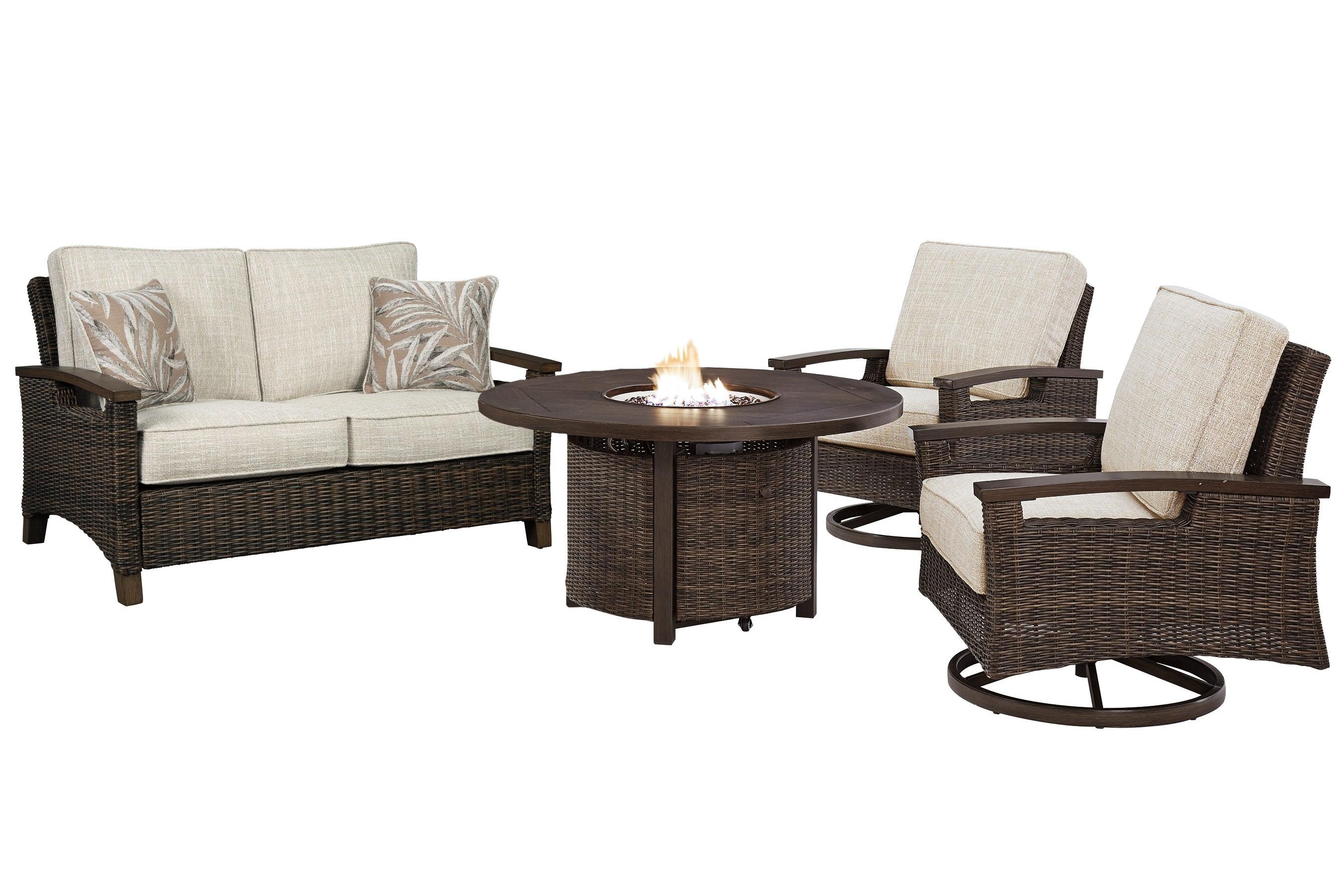 Paradise Medium Brown Trail Outdoor Loveseat And 2 Lounge Chairs With Fire Pit Table - Image 2