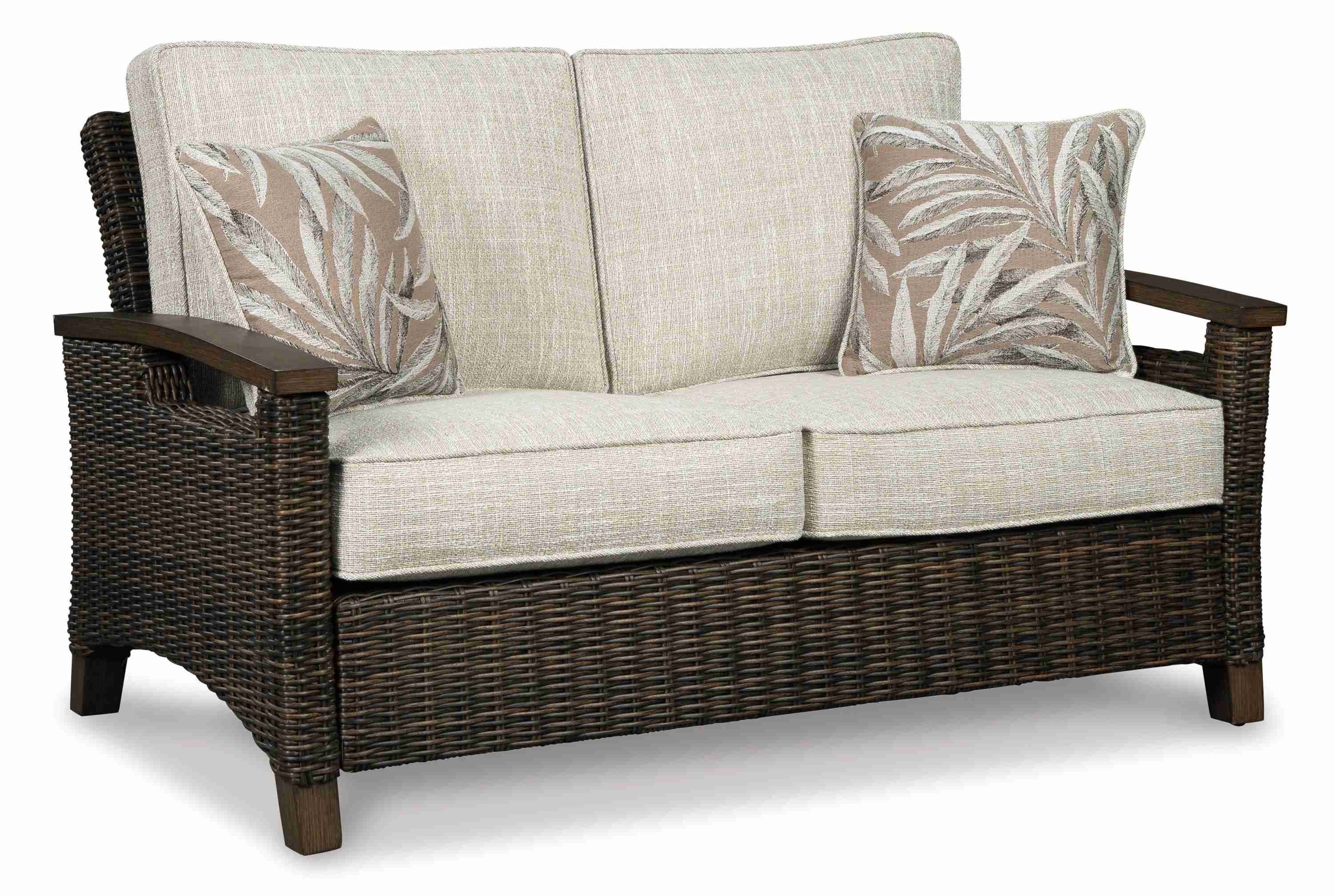 Paradise Medium Brown Trail Outdoor Loveseat And 2 Lounge Chairs With Fire Pit Table - Image 3