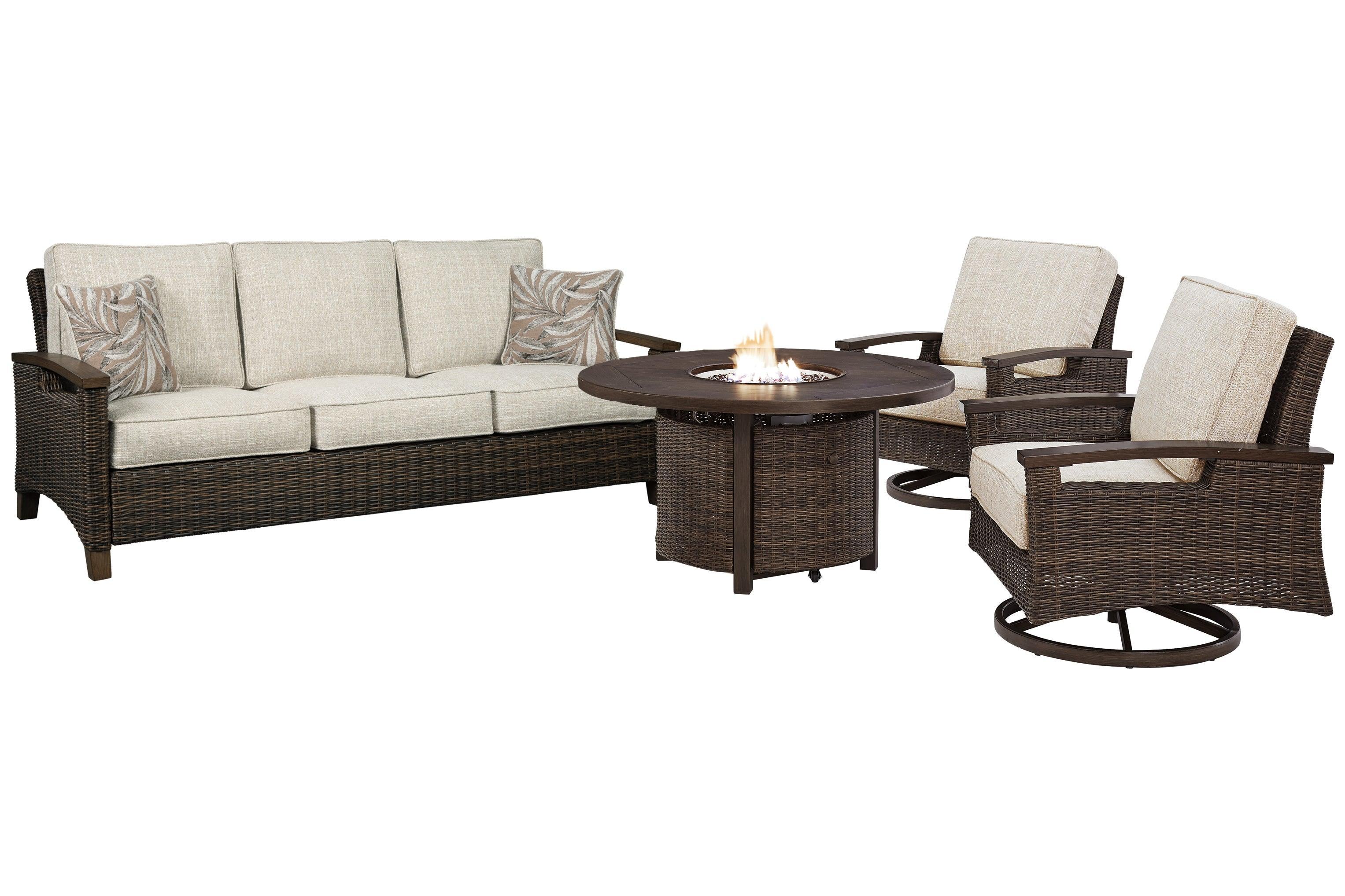 Paradise Medium Brown Trail Outdoor Sofa And 2 Lounge Chairs With Fire Pit Table - Image 2