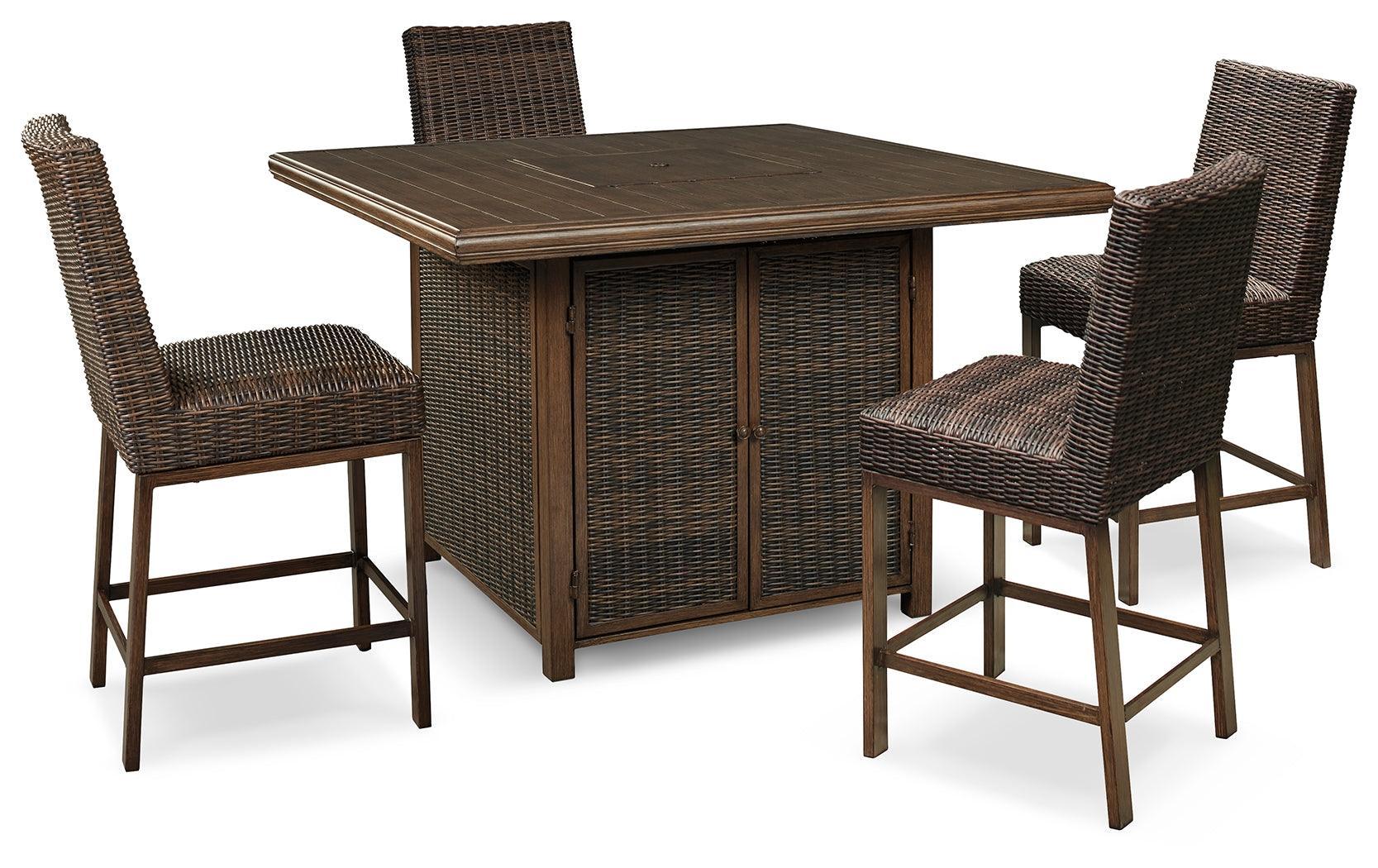 Paradise Trail Medium Brown Outdoor Counter Height Dining Table With 4 Barstools