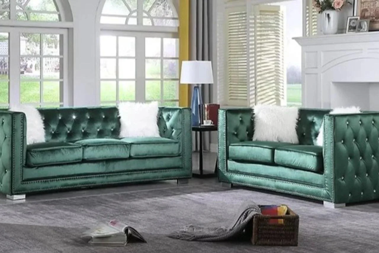 Paris II Green Velvet Tufted 2-Piece Living Room Set - Image 1