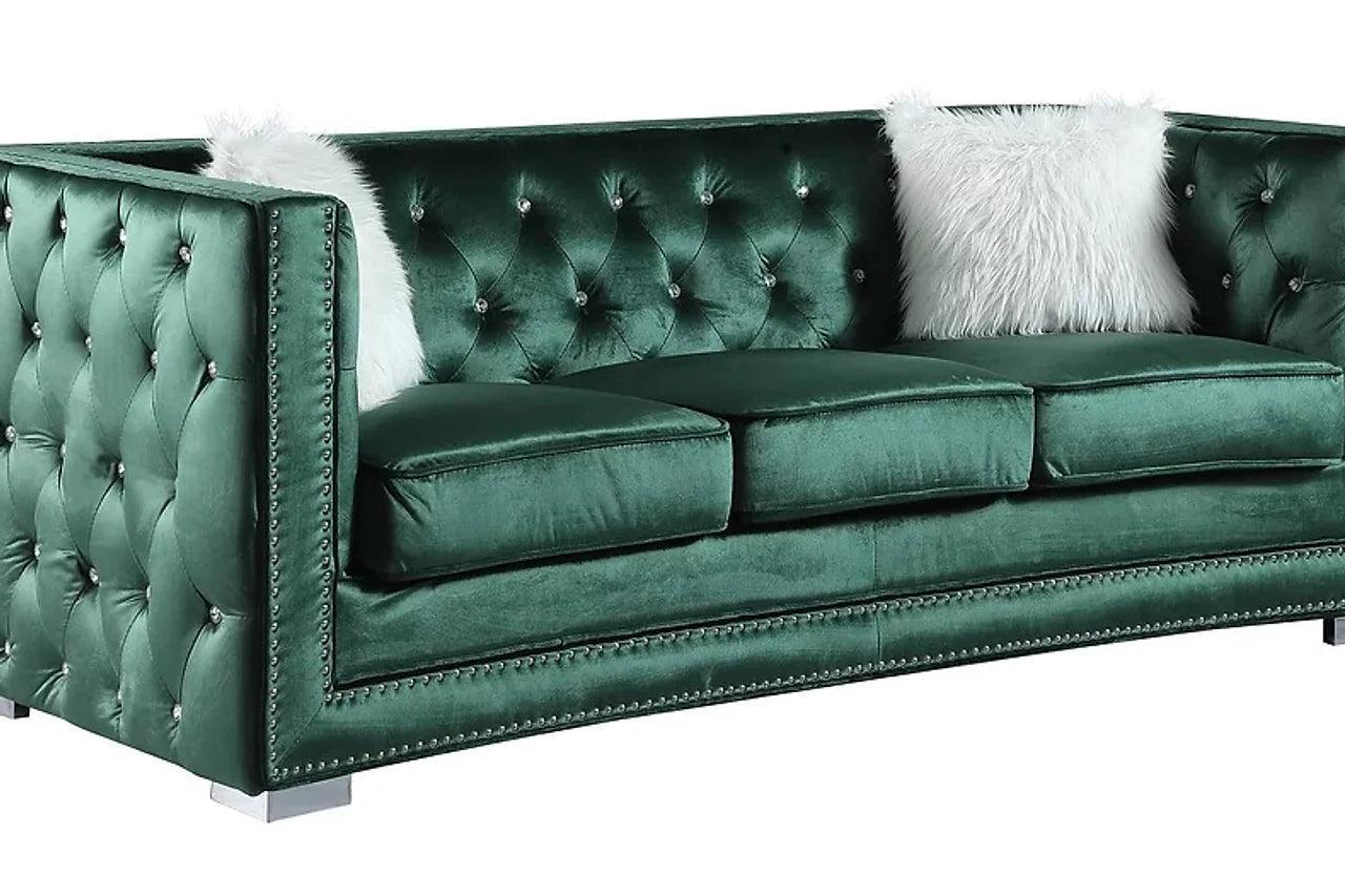 Paris II Green Velvet Tufted 2-Piece Living Room Set - Image 3