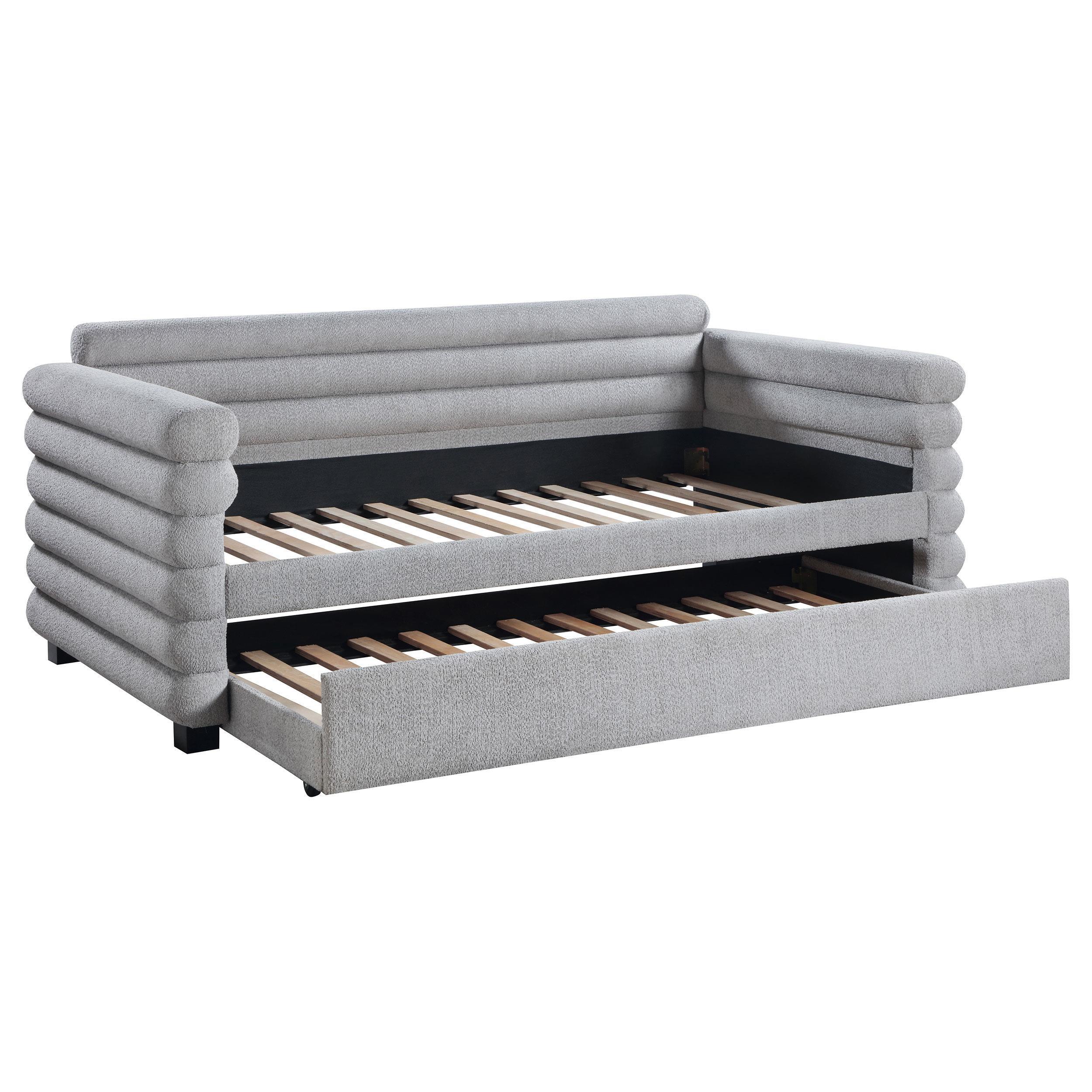 Patricia Boucle Upholstered Twin Day Bed With Trundle Grey - Image 3