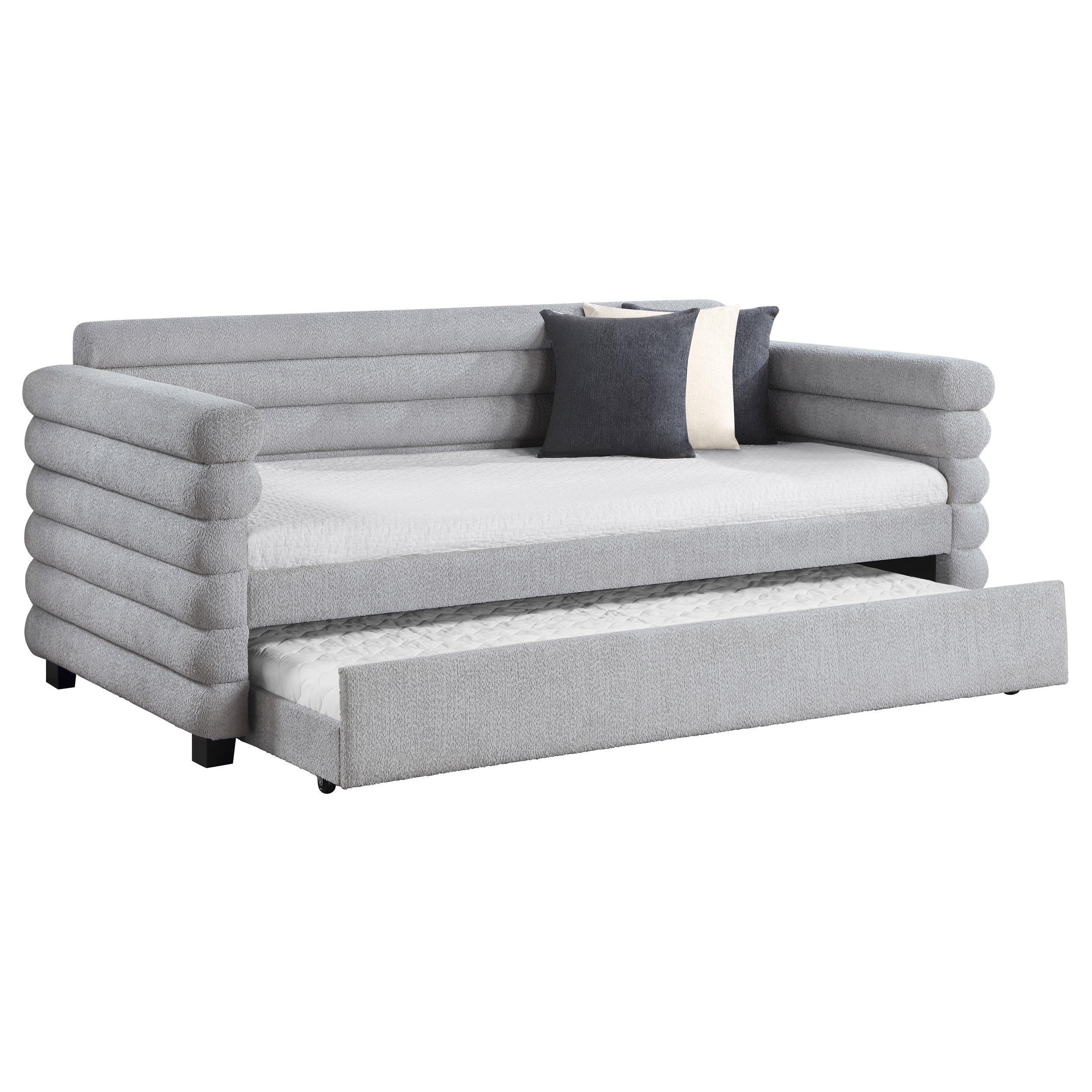 Patricia Boucle Upholstered Twin Day Bed With Trundle Grey - Image 2