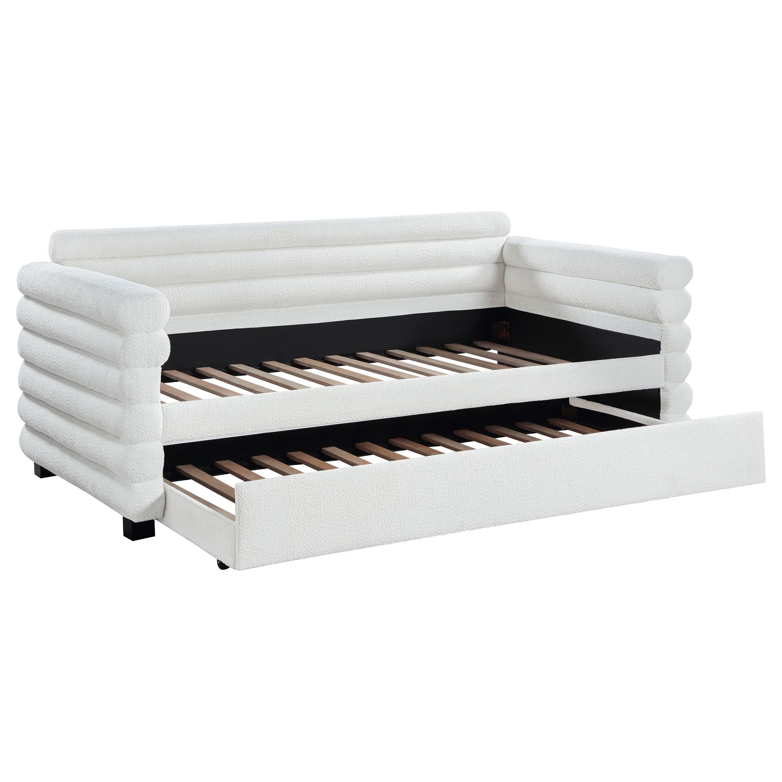 Patricia Boucle Upholstered Twin Day Bed With Trundle White - Image 3