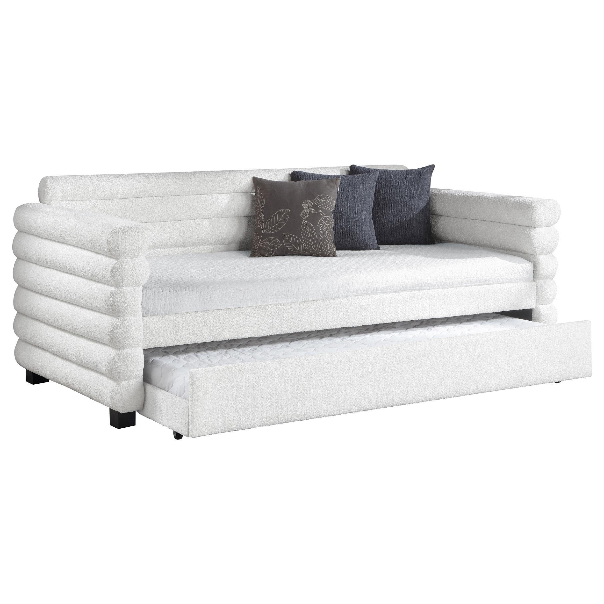 Patricia Boucle Upholstered Twin Day Bed With Trundle White - Image 2