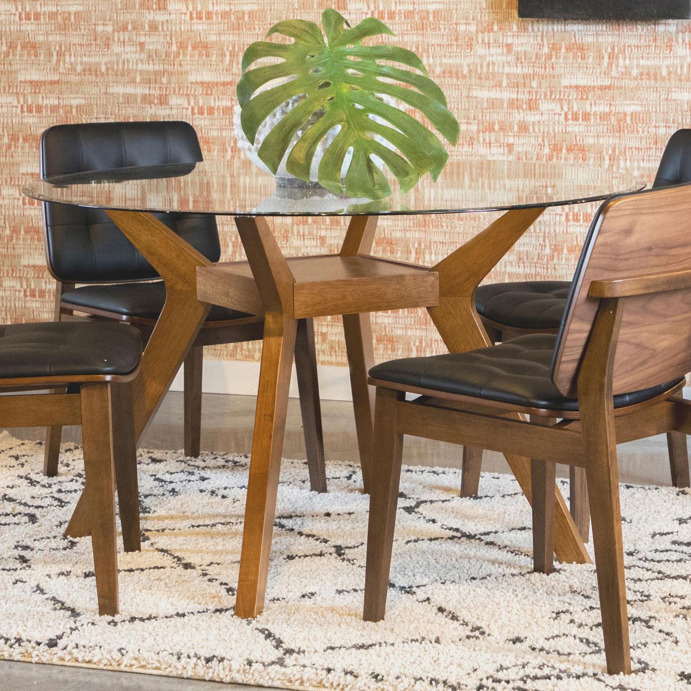 Paxton Dining Group Round 48 inch Glass Top Wood Table Nutmeg - Image 2