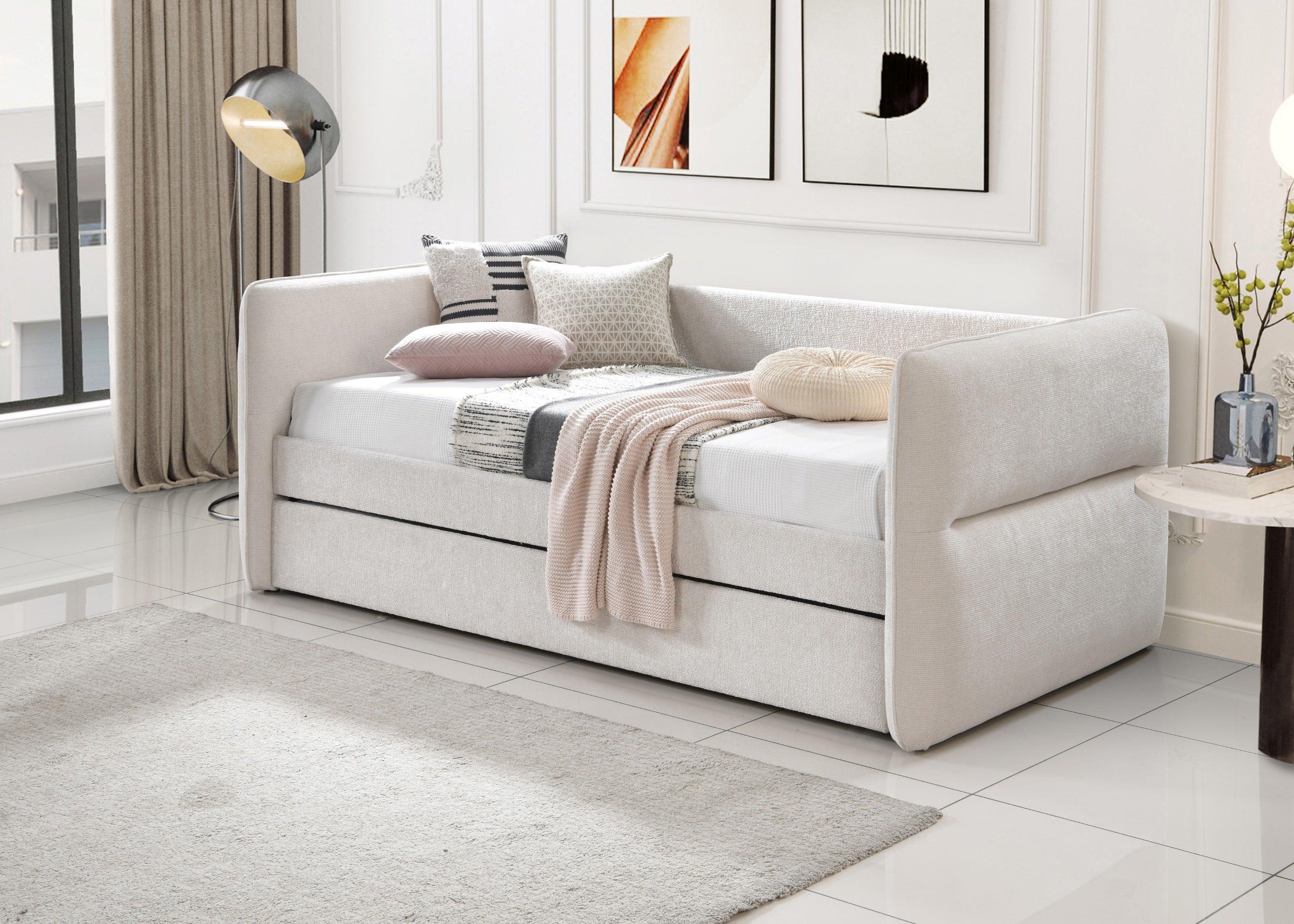 Philipa Oatmeal Tweed Velvet Upholstered Trundle Daybed - Image 2