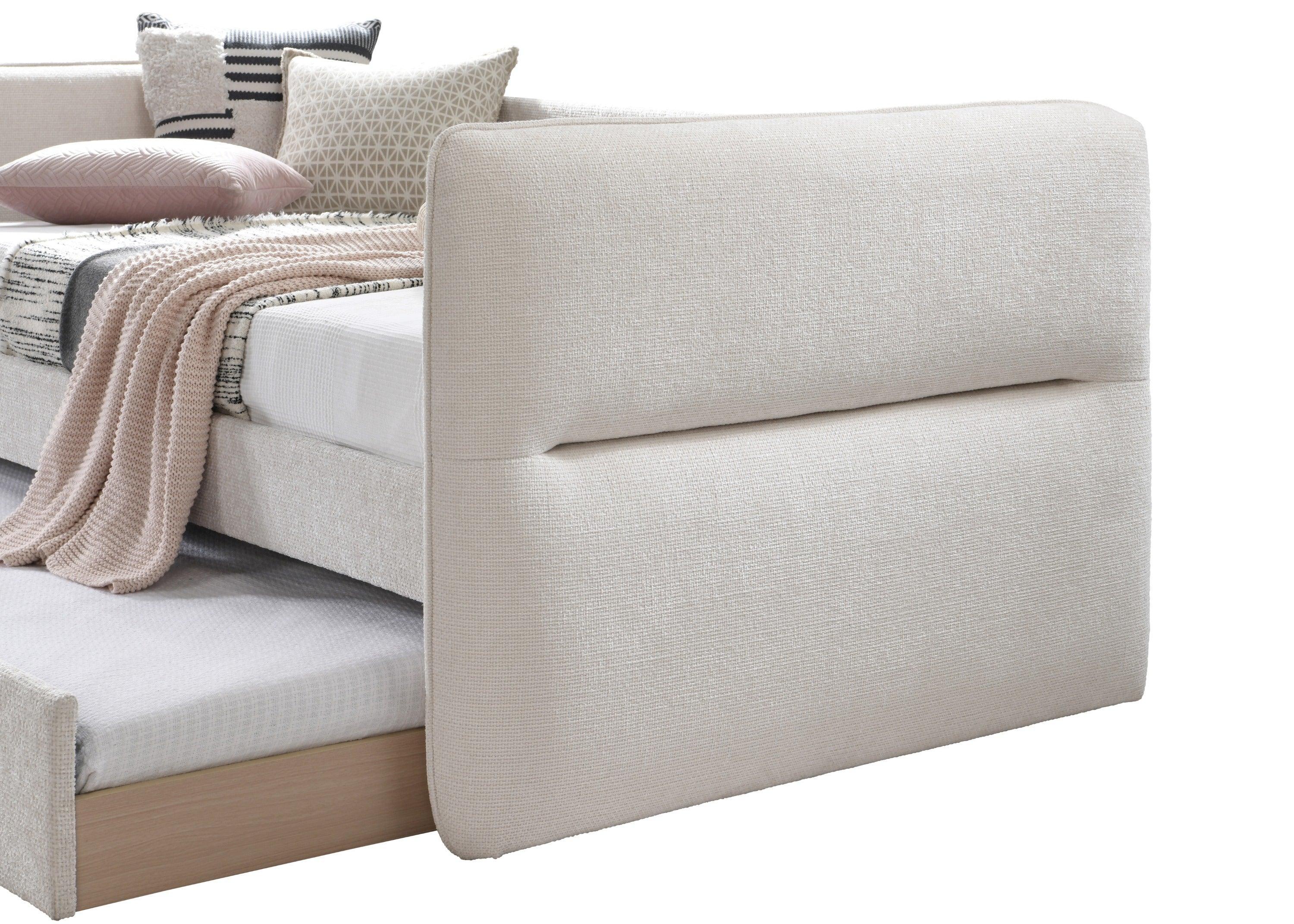 Philipa Oatmeal Tweed Velvet Upholstered Trundle Daybed - Image 3