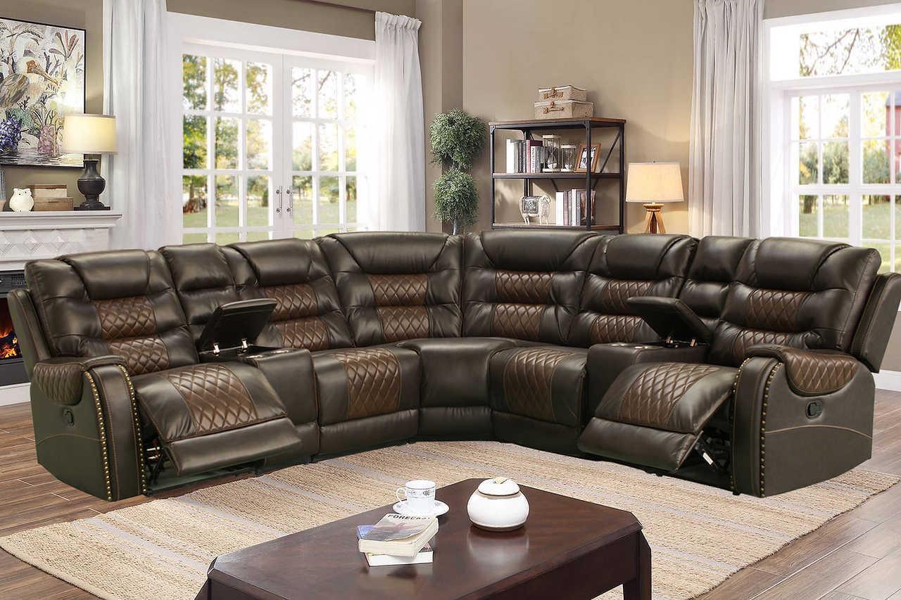 Phoenix Brown Faux Leather Storage Reclining Sectional - Image 1