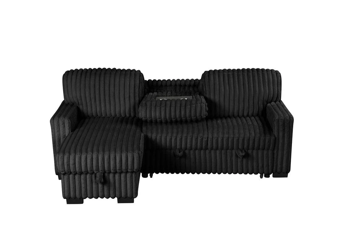 Poland Black Reversible Sectional w Pull-Out Bed - Image 1