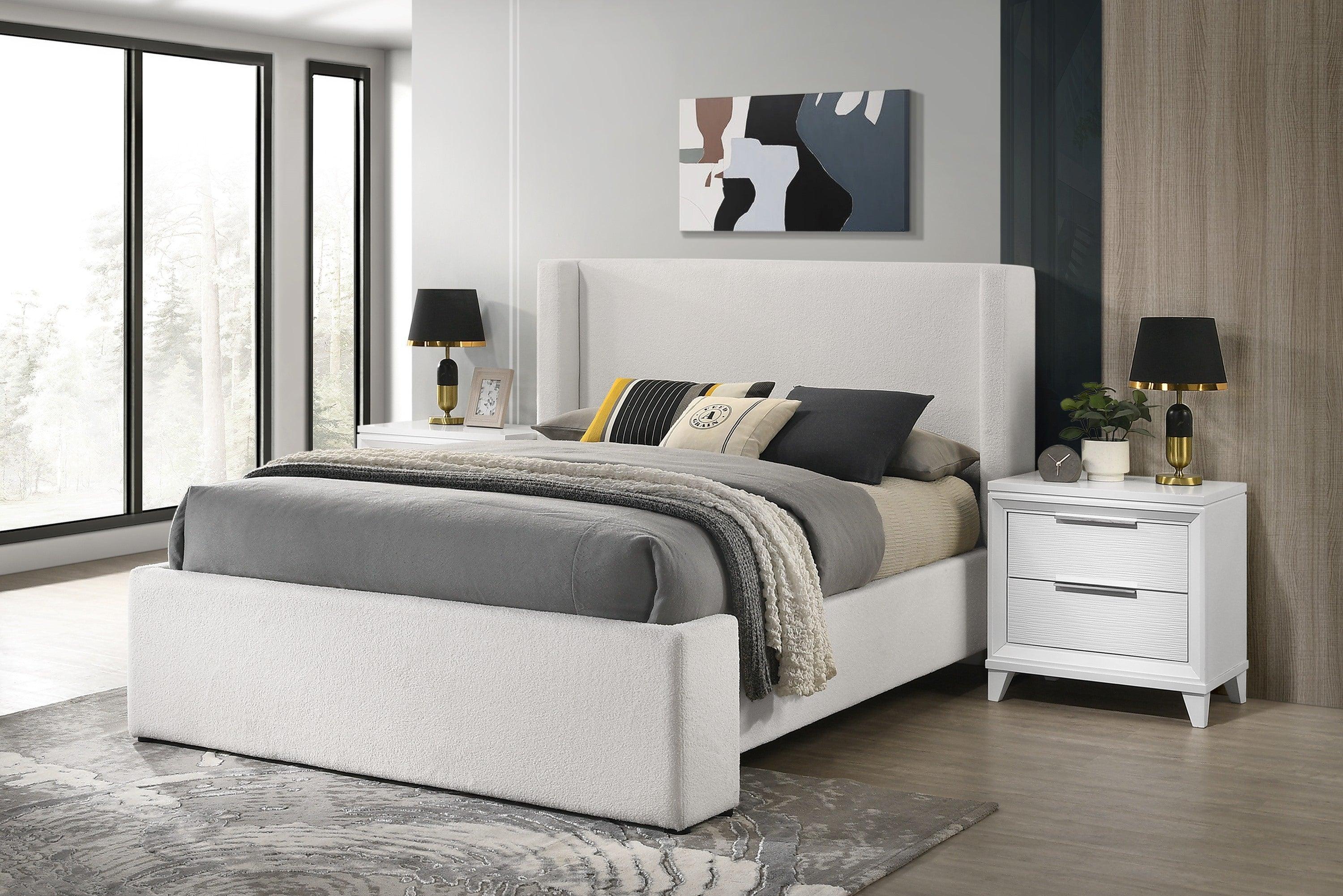 Portia White Velvet Upholstered Platform King Bed - Image 2
